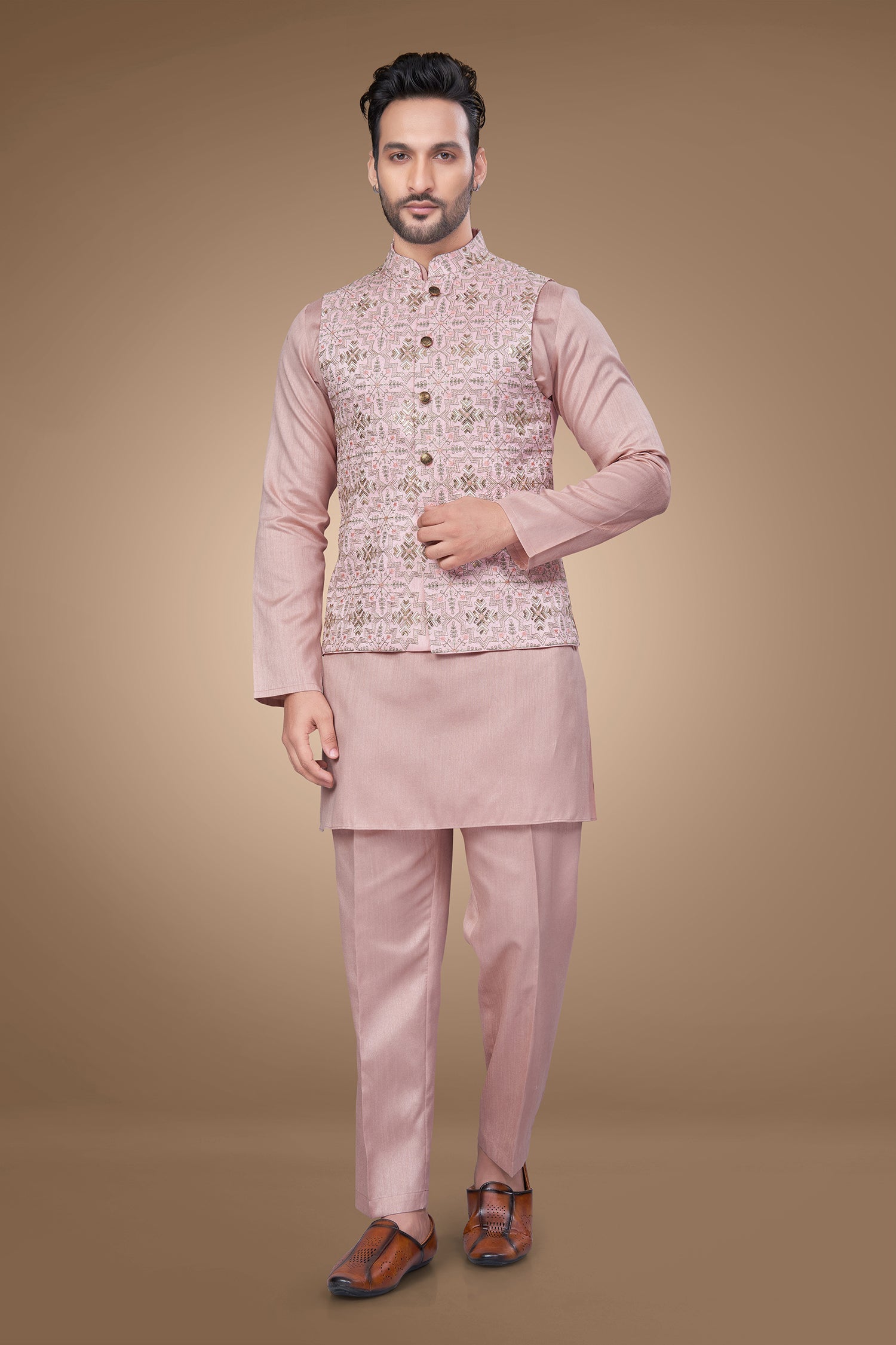 Pink Jacket With Multicolor Embroidery and Sequins Embellishments