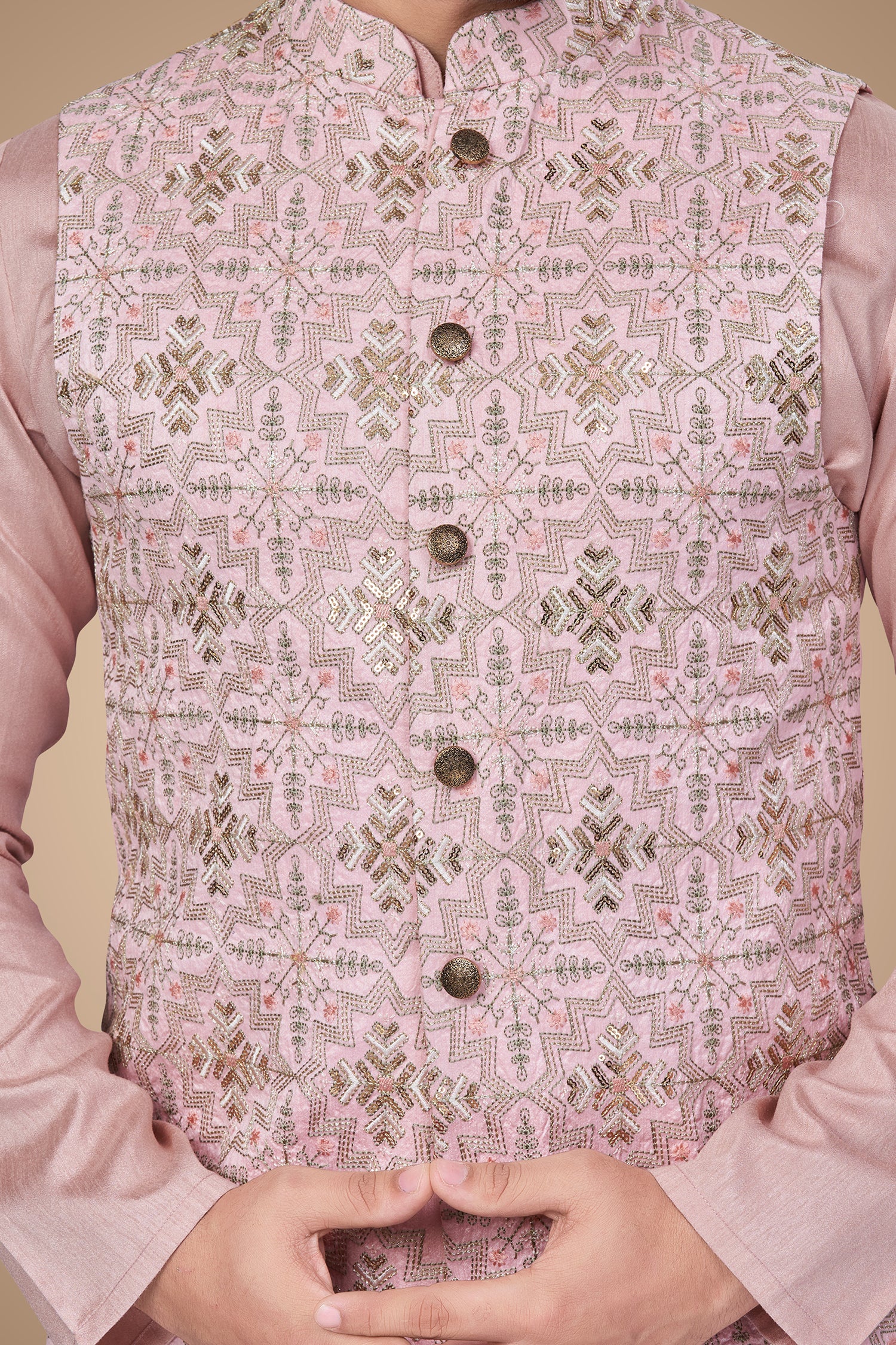 Pink Jacket With Multicolor Embroidery and Sequins Embellishments