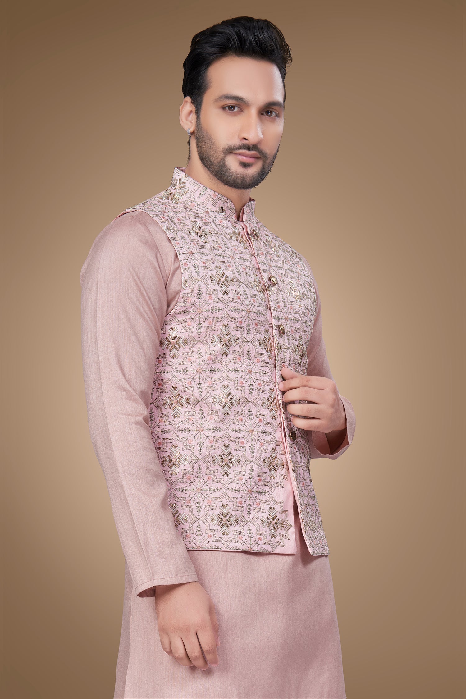 Pink Jacket With Multicolor Embroidery and Sequins Embellishments