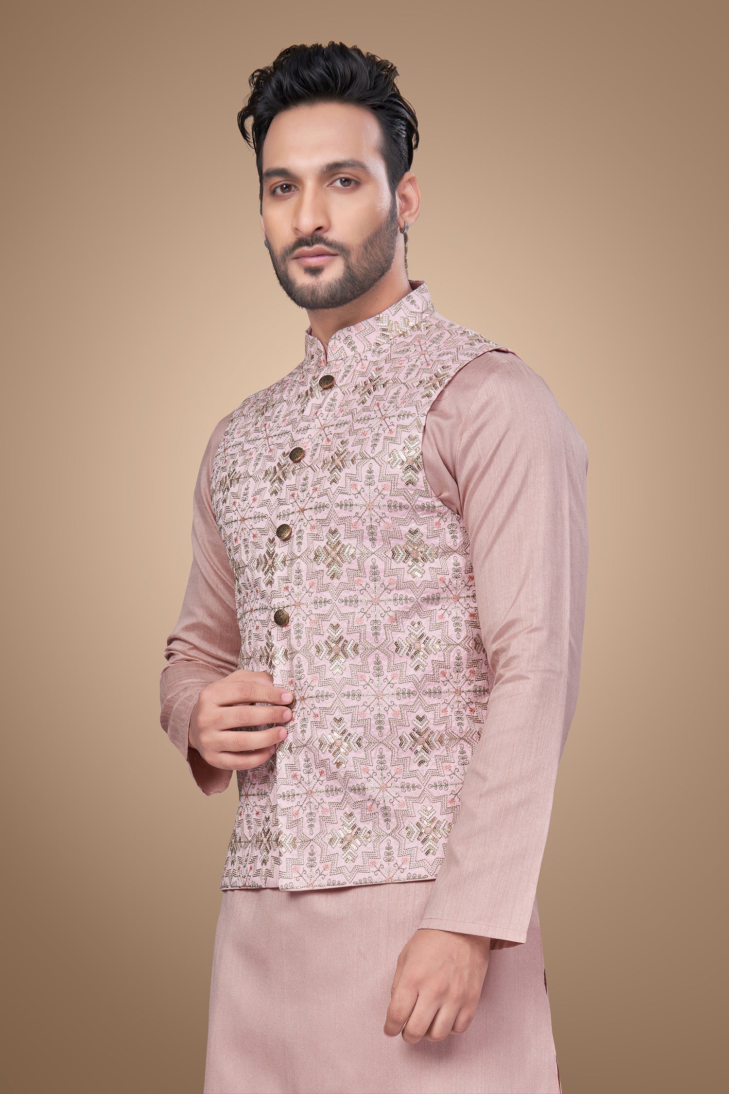 Pink Jacket With Multicolor Embroidery and Sequins Embellishments