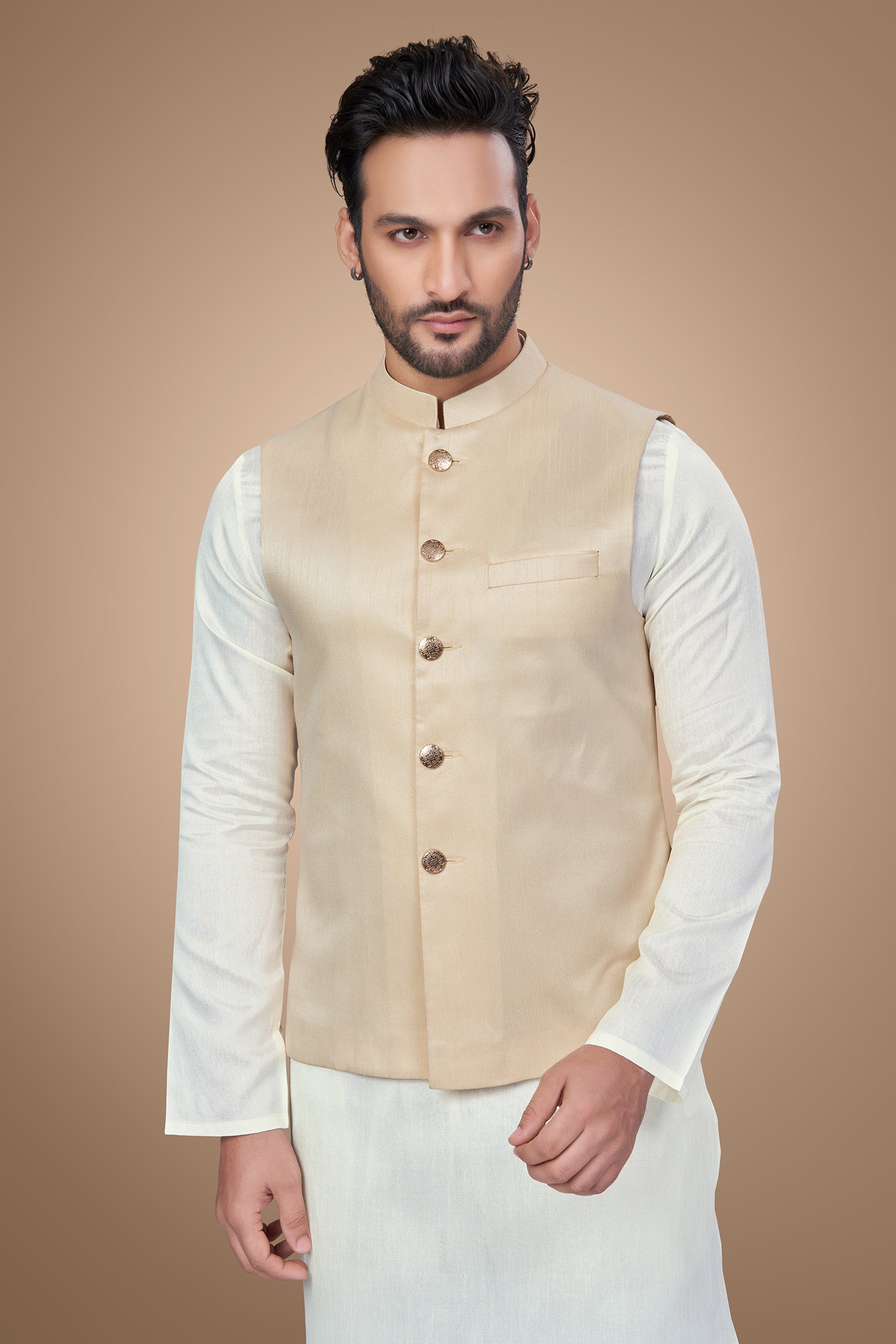 Mesmerizing Cream Color Jacket with Fancy Golden Buttons