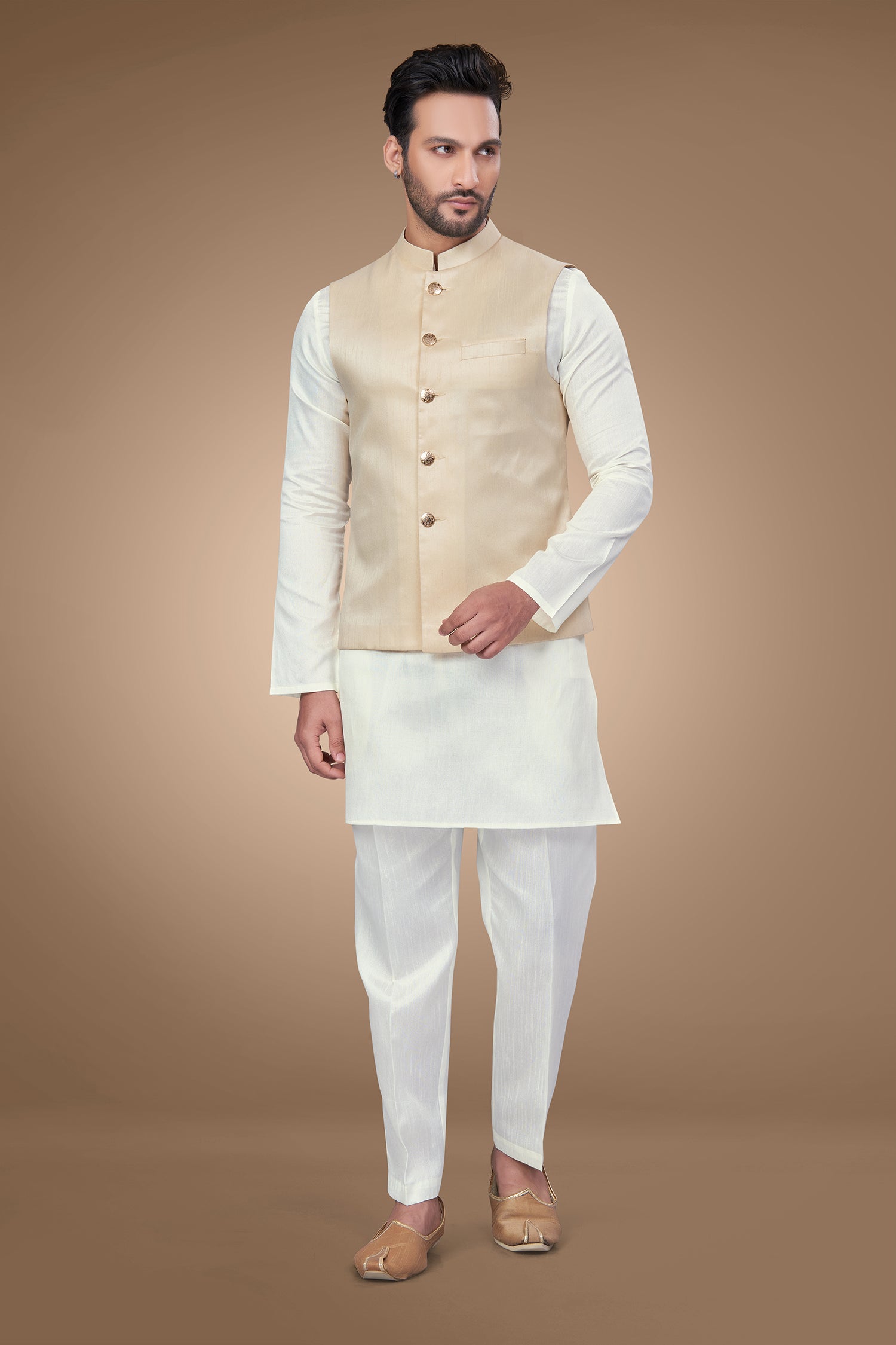 Mesmerizing Cream Color Jacket with Fancy Golden Buttons
