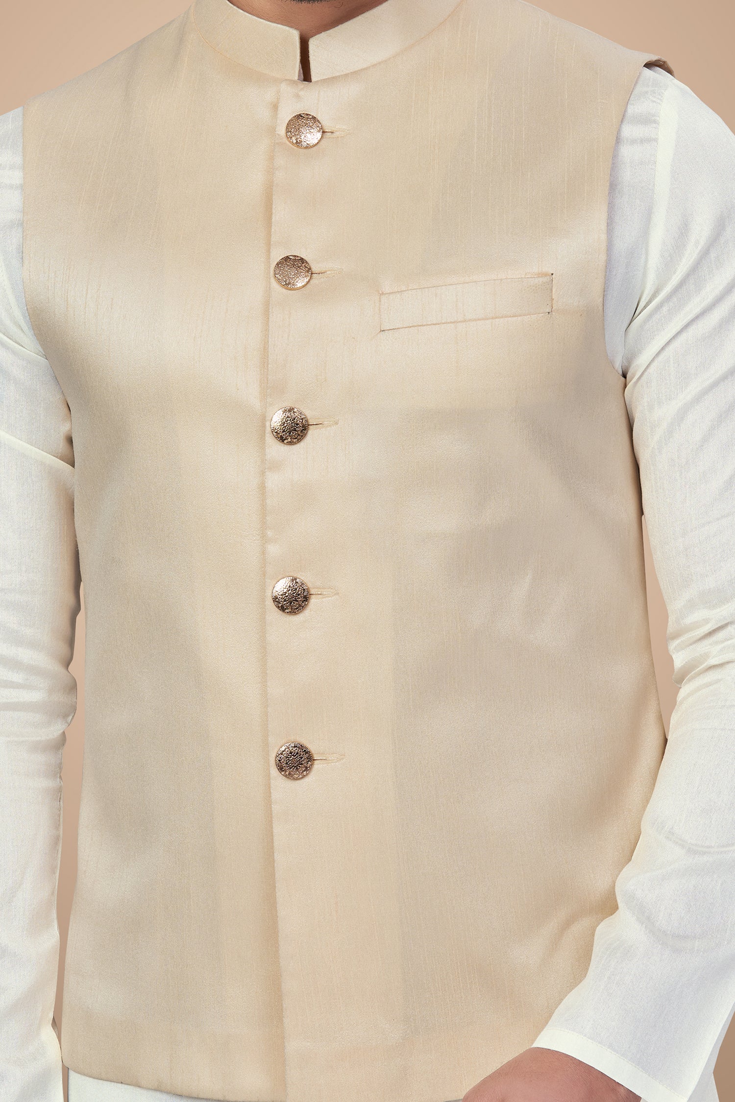 Mesmerizing Cream Color Jacket with Fancy Golden Buttons