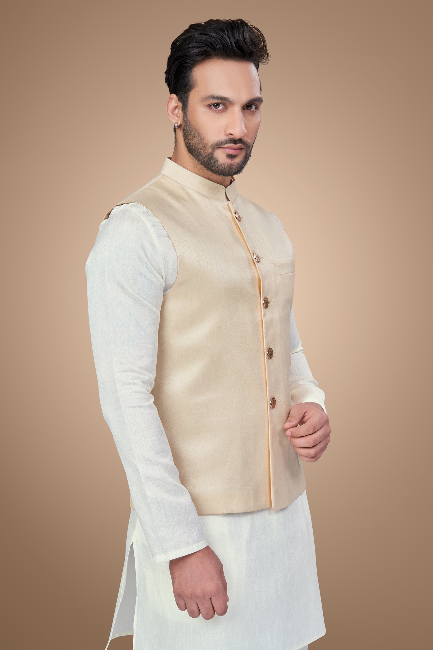 Mesmerizing Cream Color Jacket with Fancy Golden Buttons