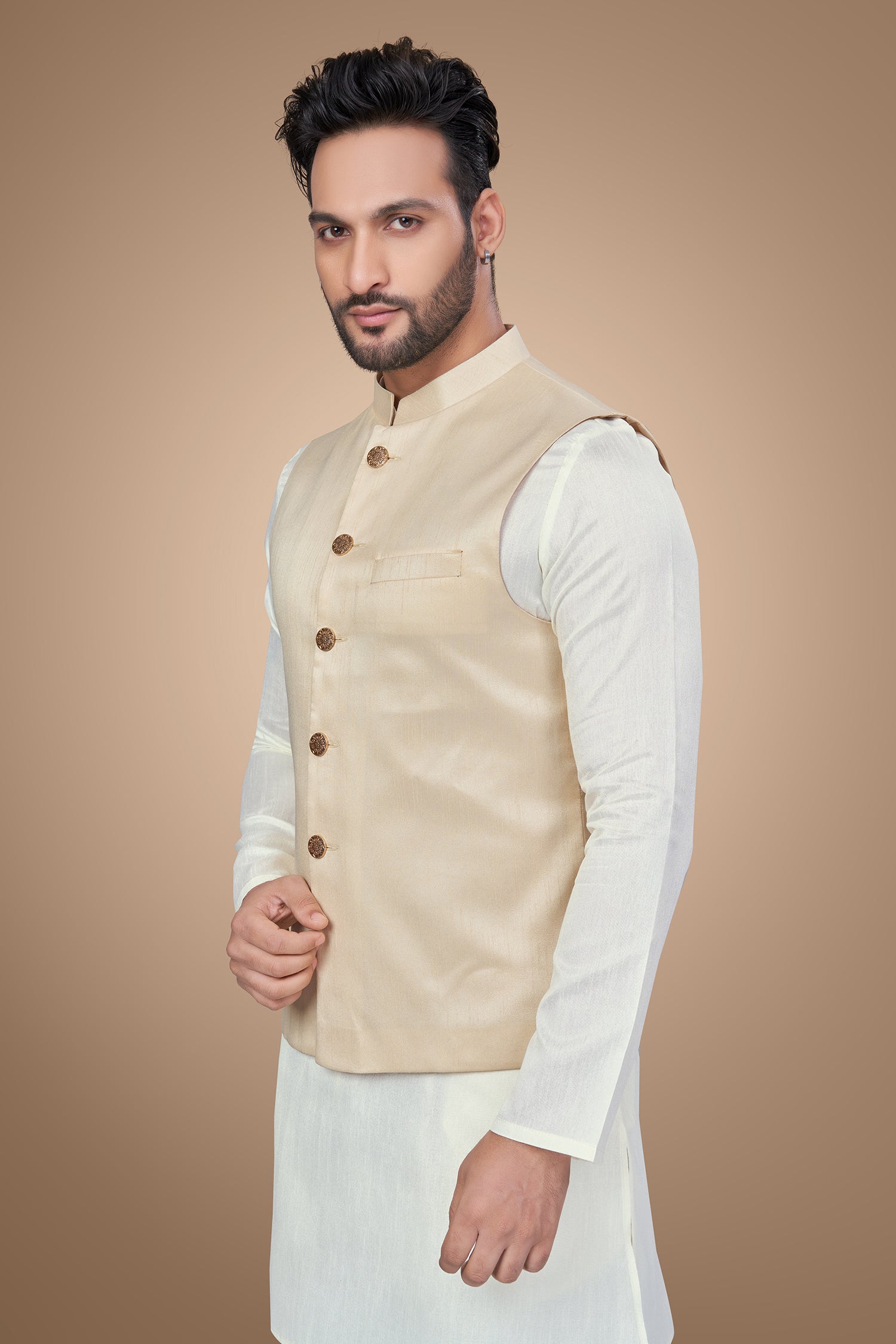 Mesmerizing Cream Color Jacket with Fancy Golden Buttons