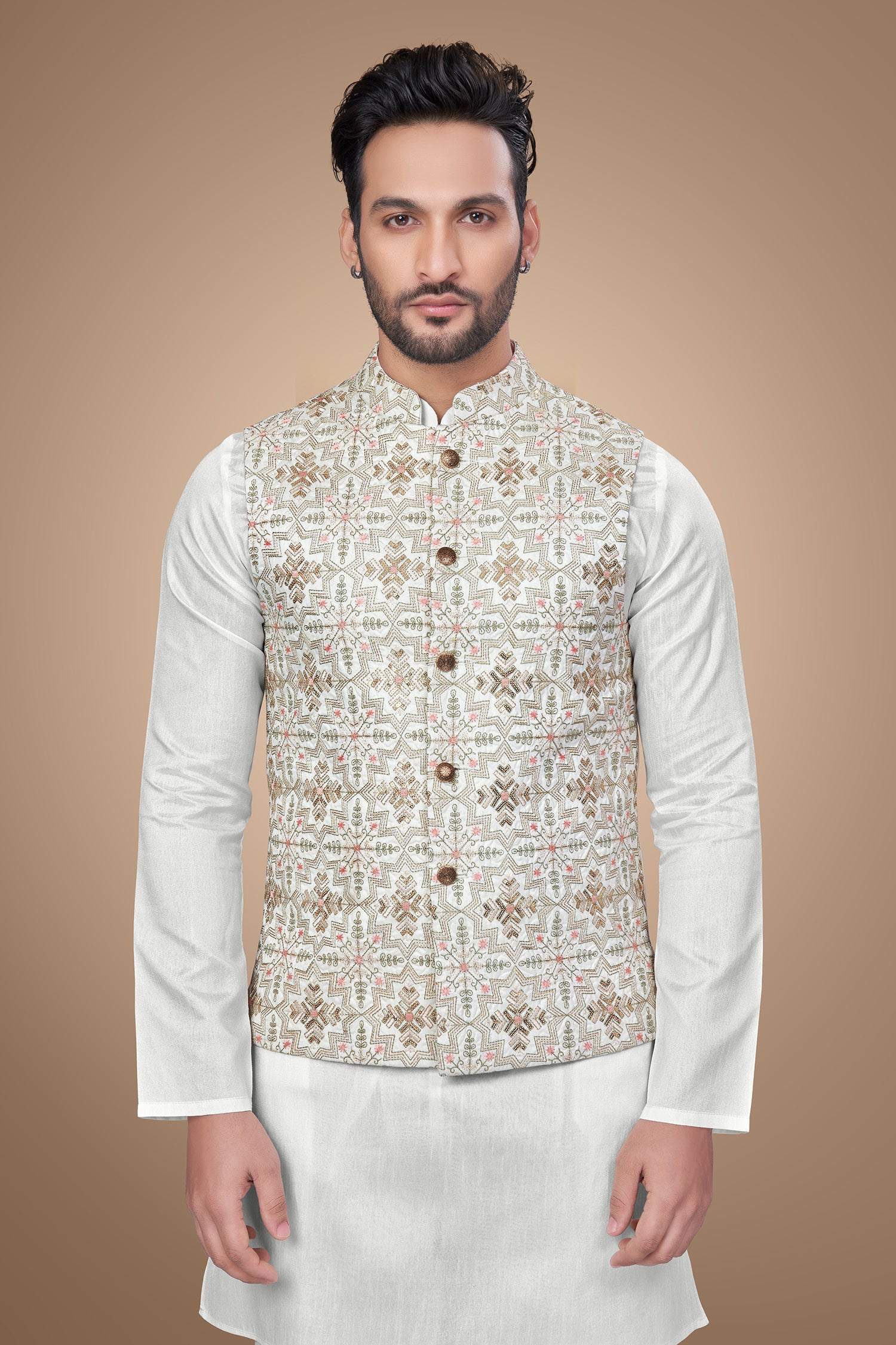 White Floral Jacket with Sequins Embellishments