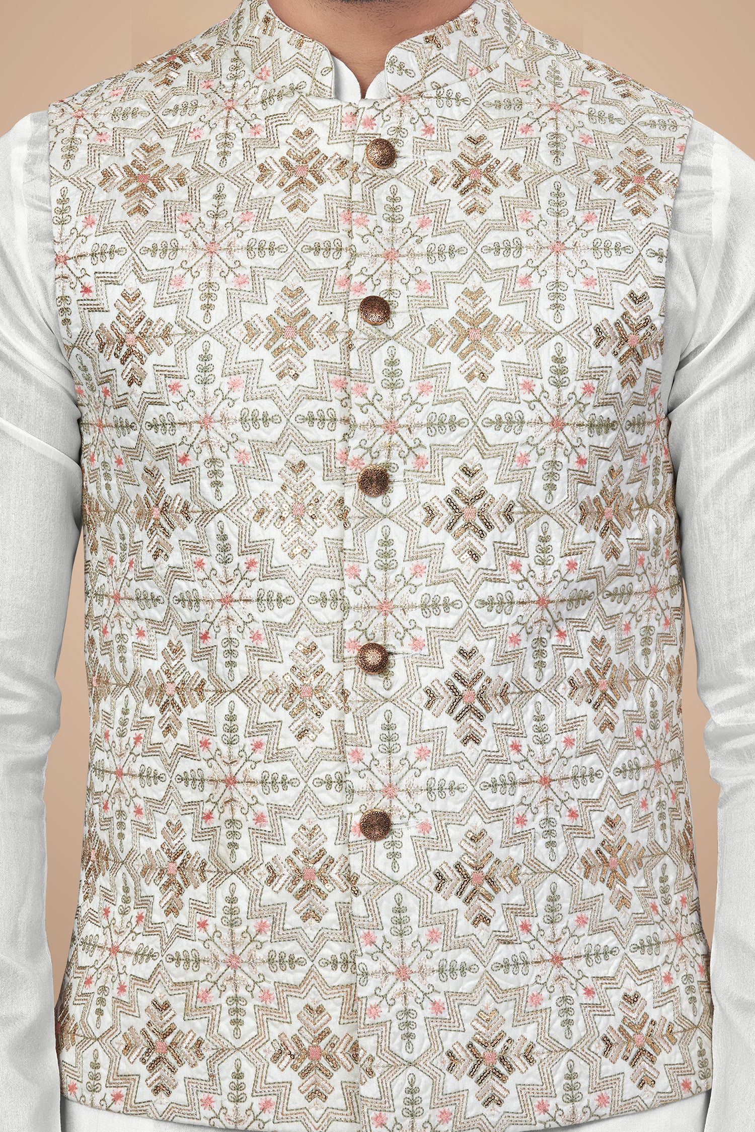 White Floral Jacket with Sequins Embellishments