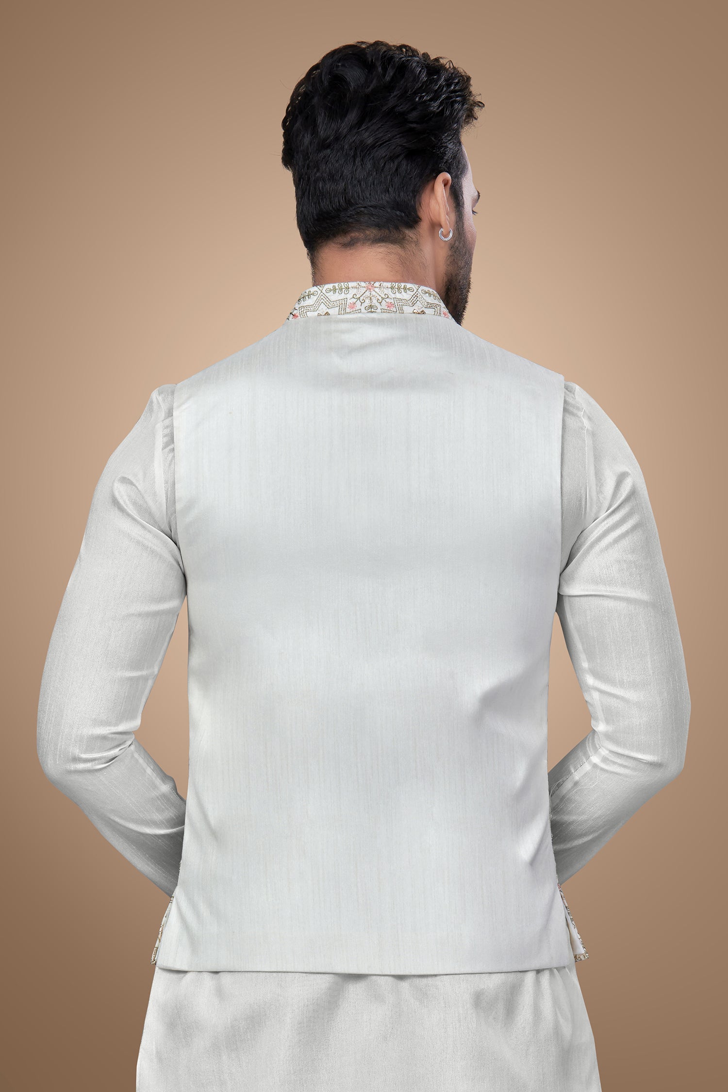 White Floral Jacket with Sequins Embellishments