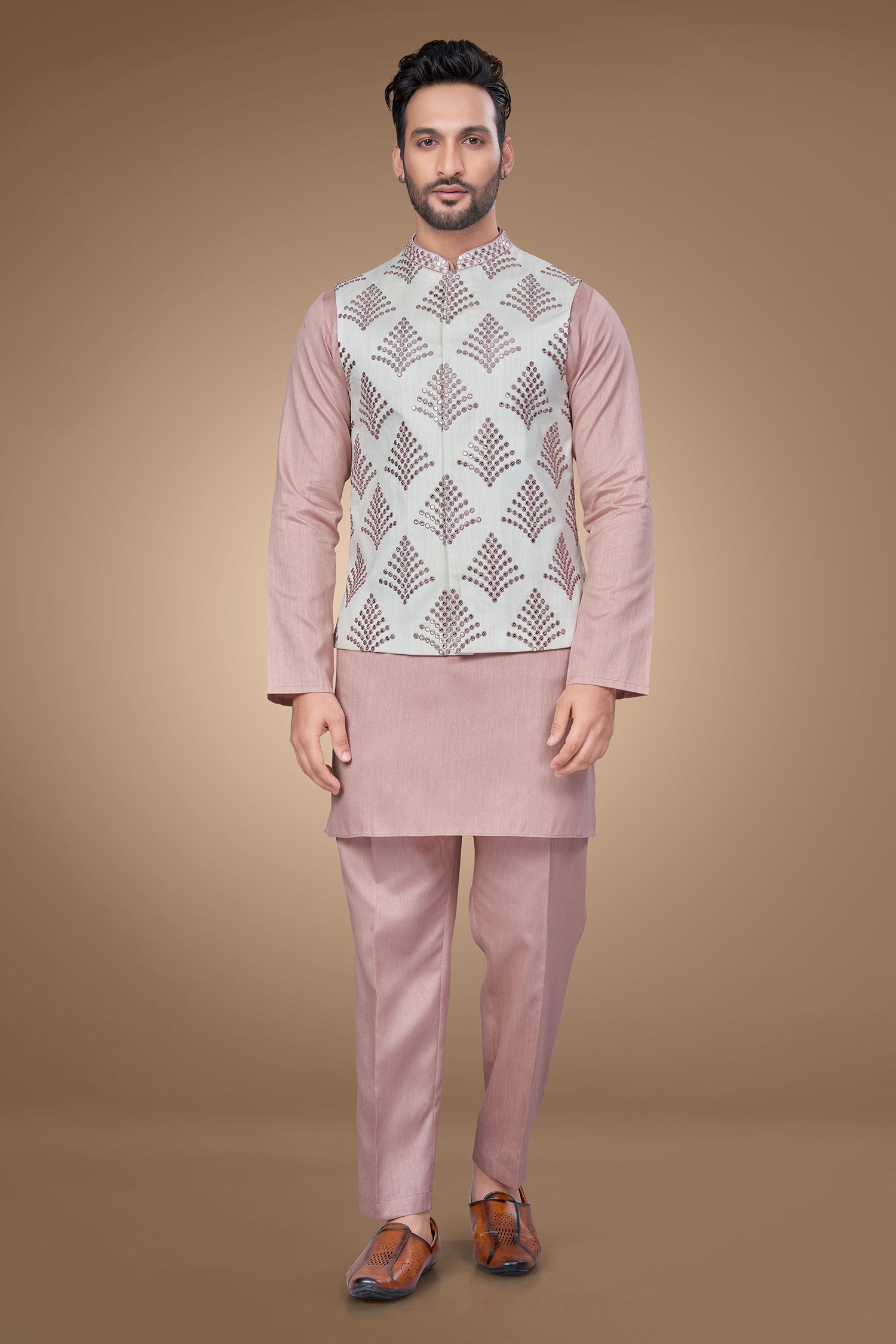 Pink Embroidered Jacket With Sequins Embellishments