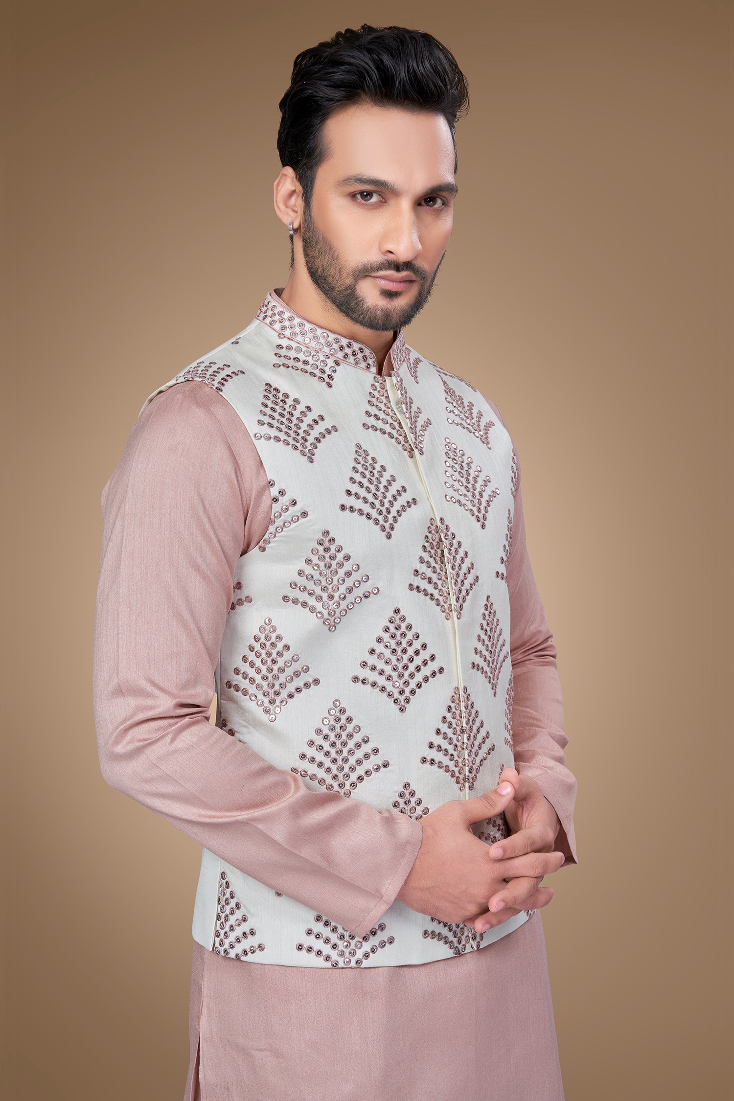 Pink Embroidered Jacket With Sequins Embellishments