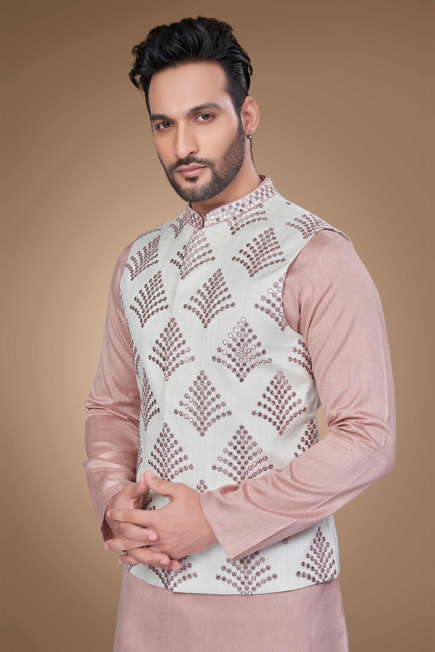 Pink Embroidered Jacket With Sequins Embellishments