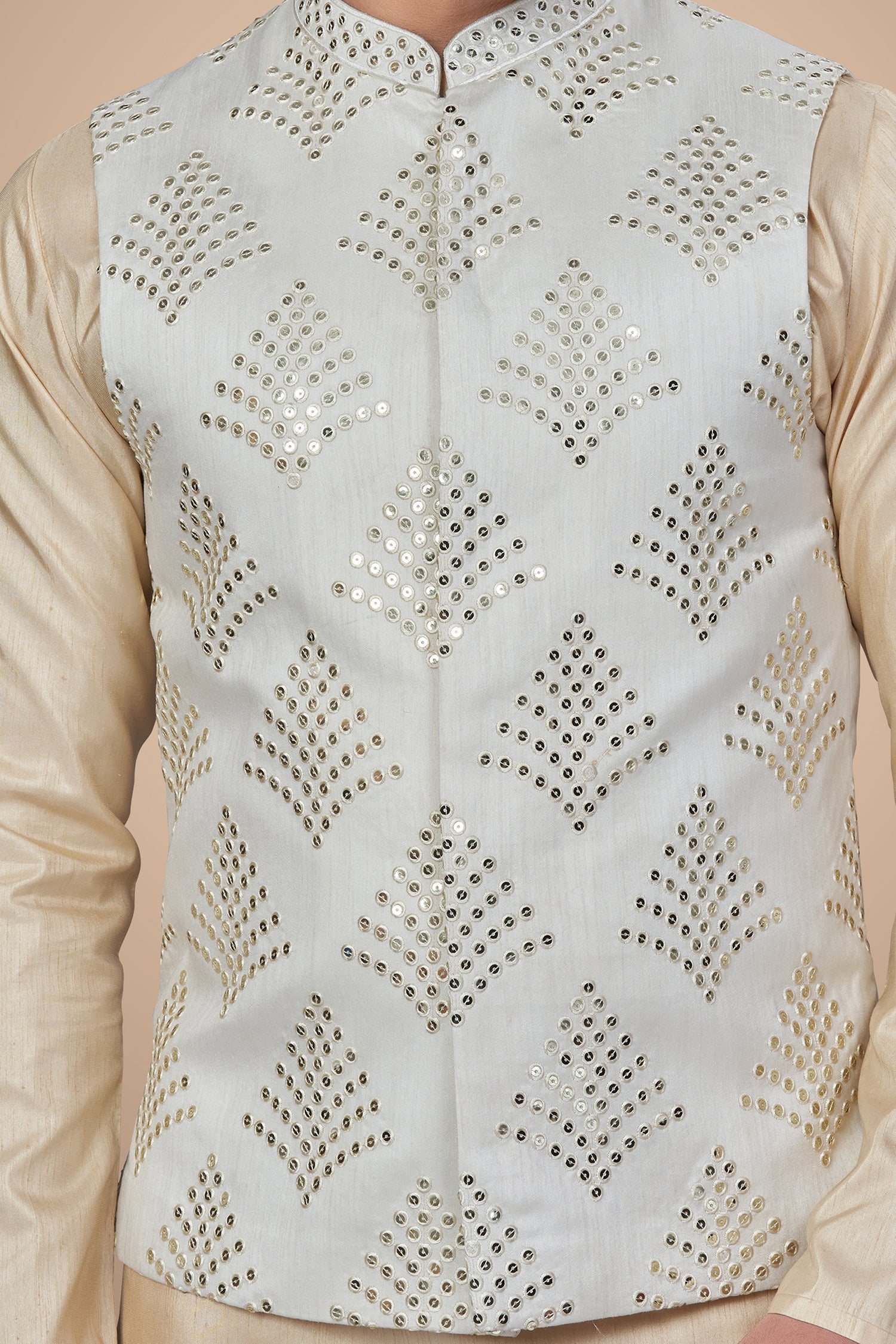 Cream Color Embroidered Jacket with Sequins Embellishments
