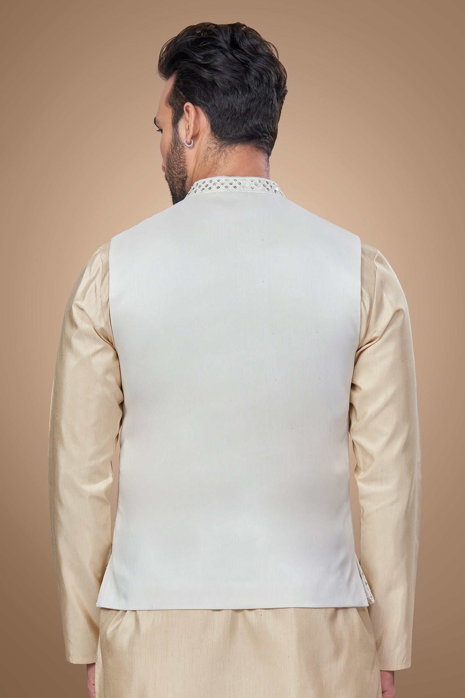 Cream Color Embroidered Jacket with Sequins Embellishments