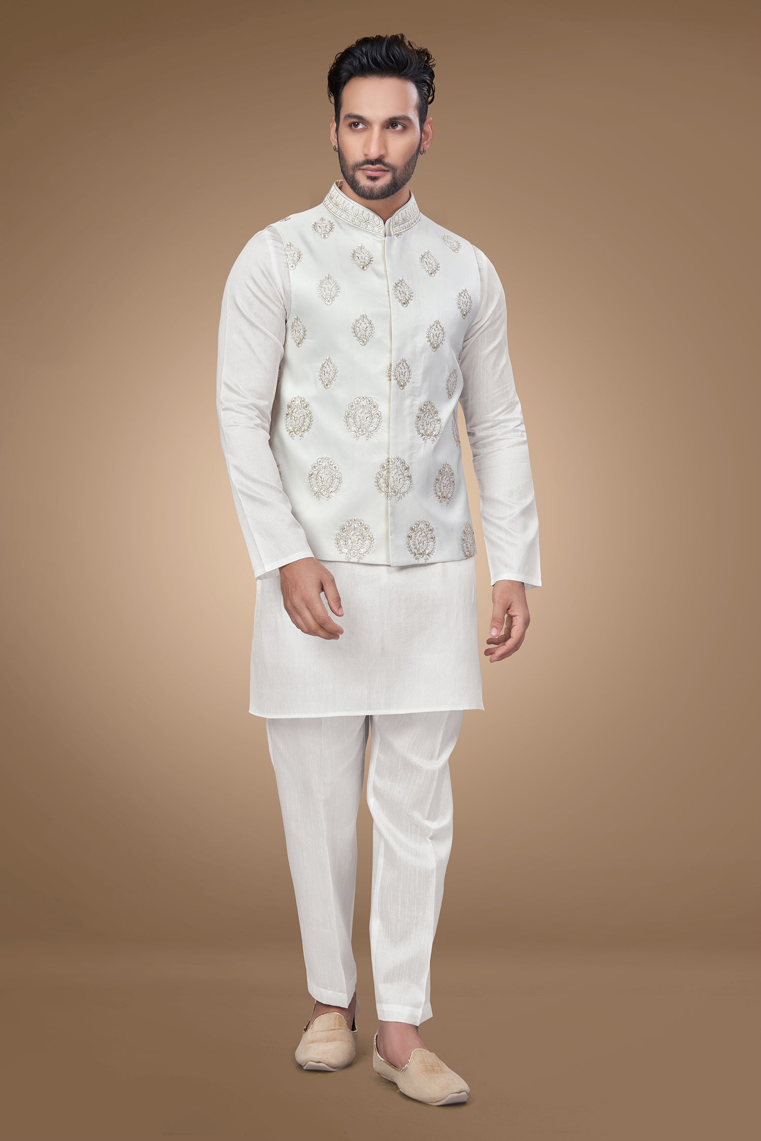 White Jacket with Vibrant Zari & Resham Embroidery