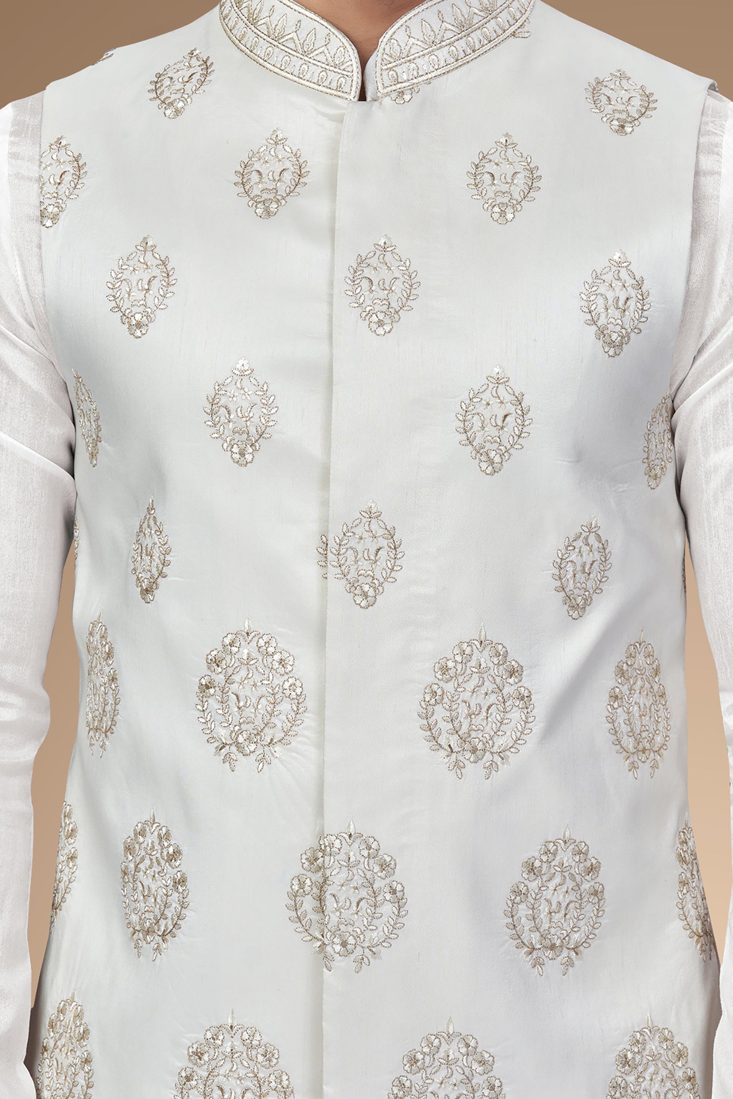 White Jacket with Vibrant Zari & Resham Embroidery