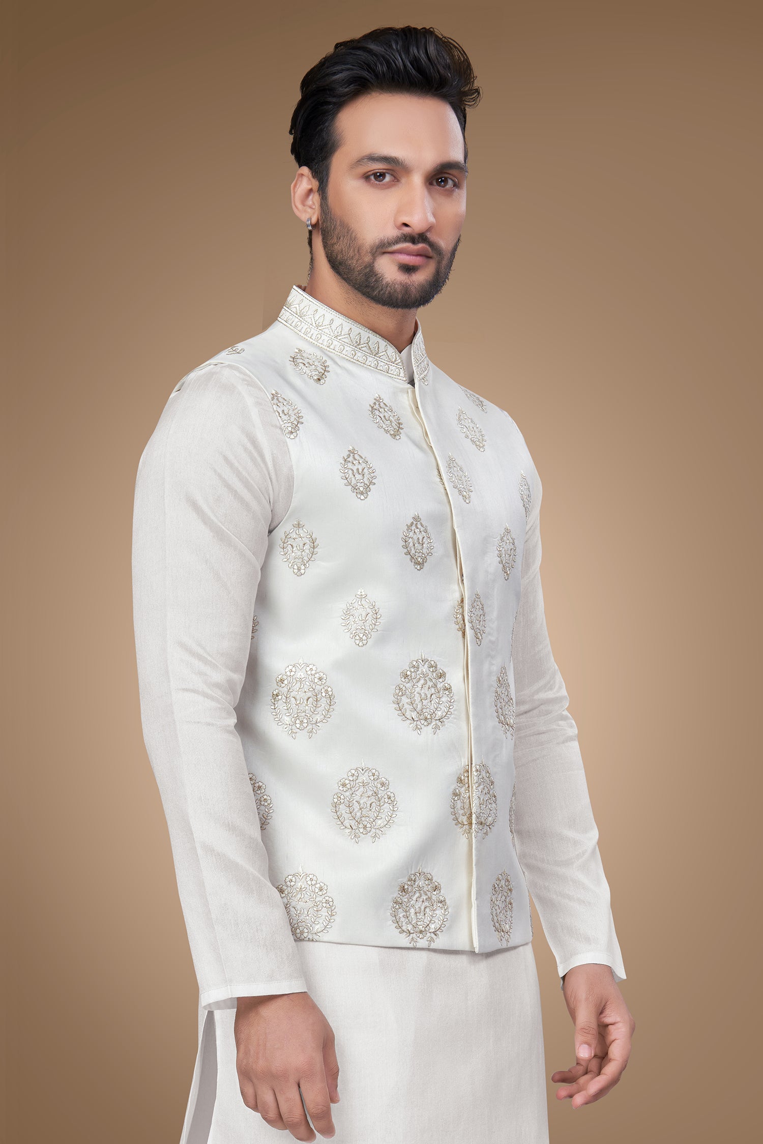 White Jacket with Vibrant Zari & Resham Embroidery