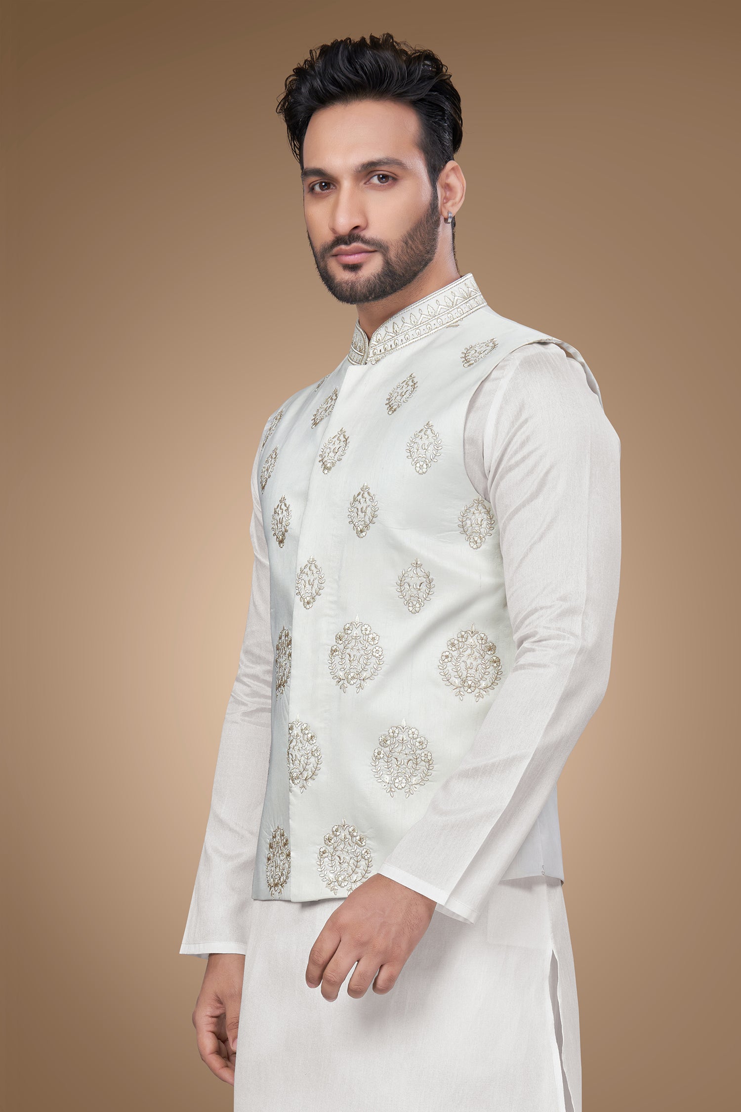 White Jacket with Vibrant Zari & Resham Embroidery