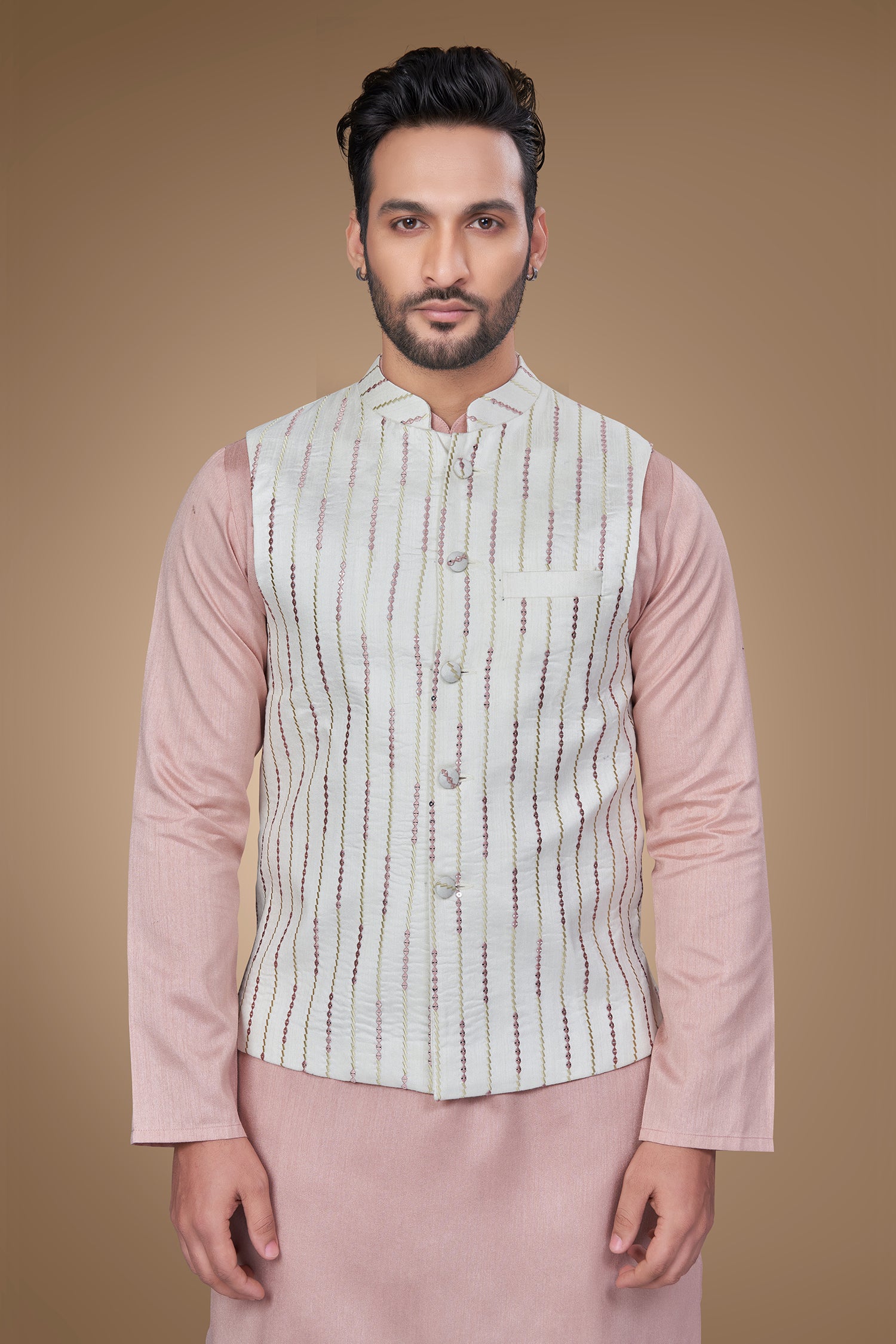 White Embroidered Jacket With Resham Work and Sequins Embellishments