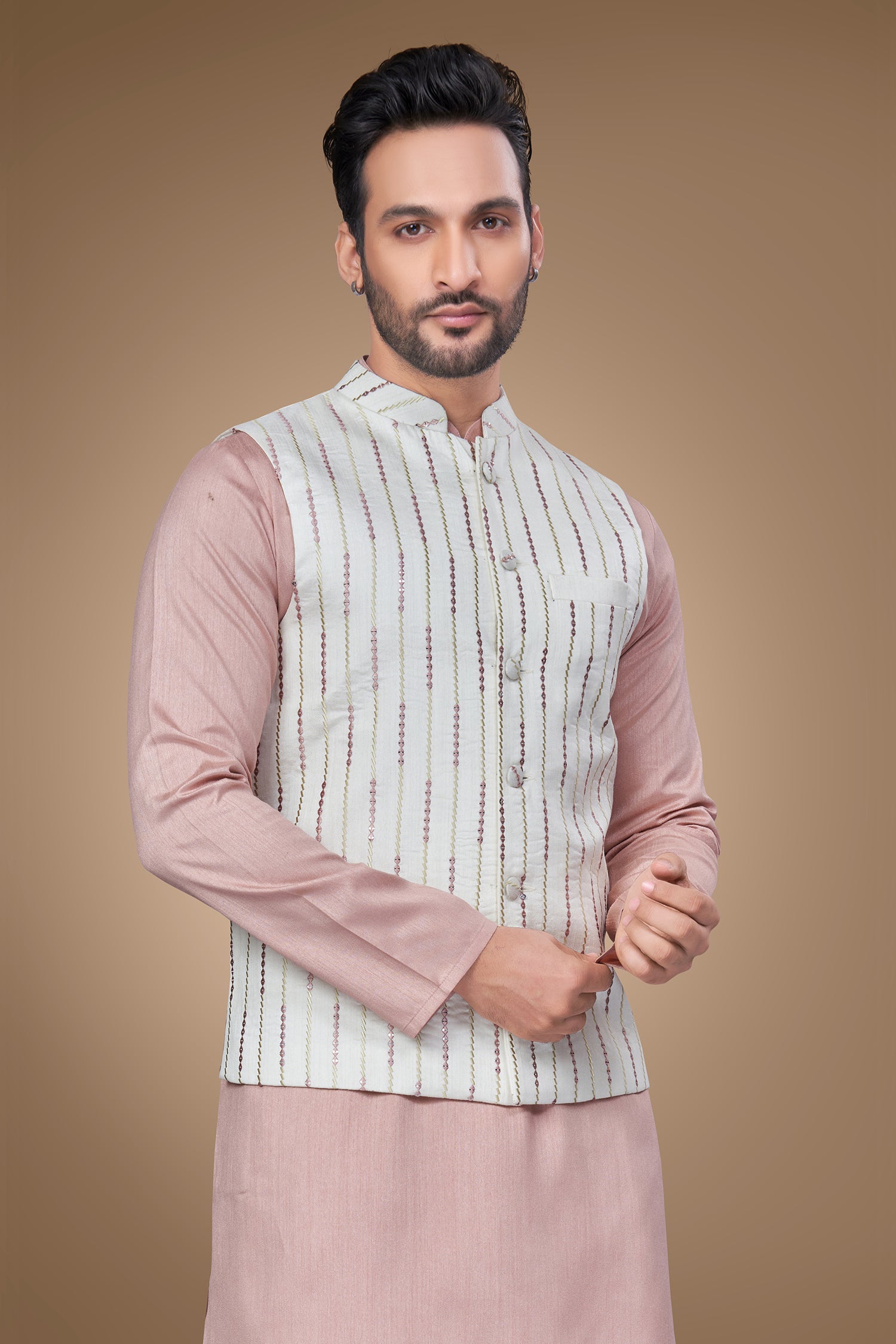 White Embroidered Jacket With Resham Work and Sequins Embellishments