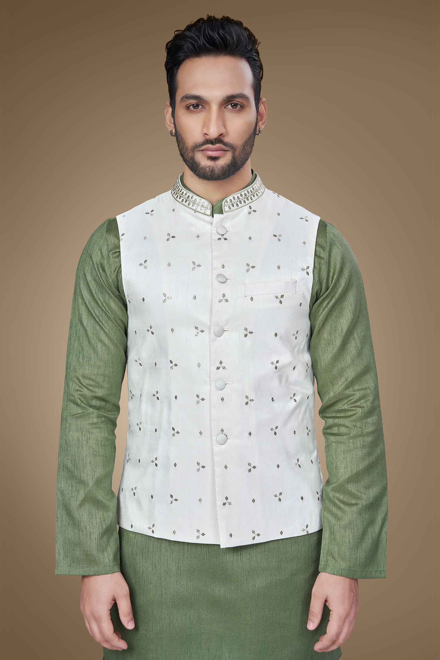 Olive Green Embroidered Jacket