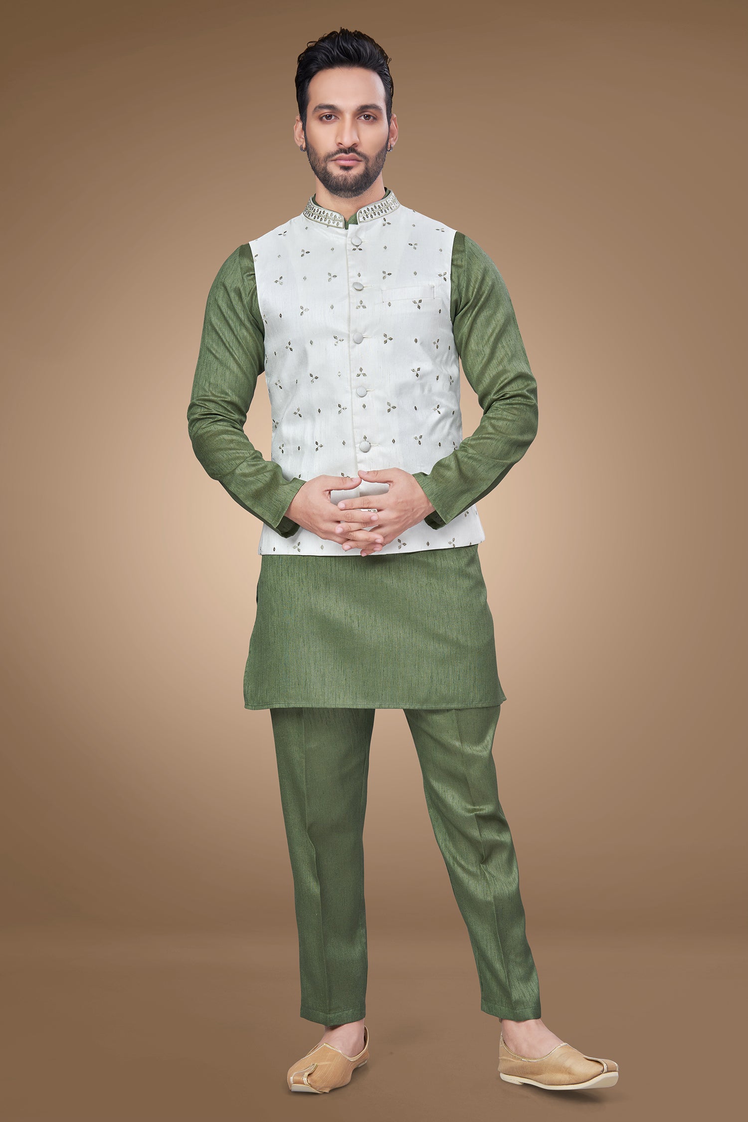 Olive Green Embroidered Jacket