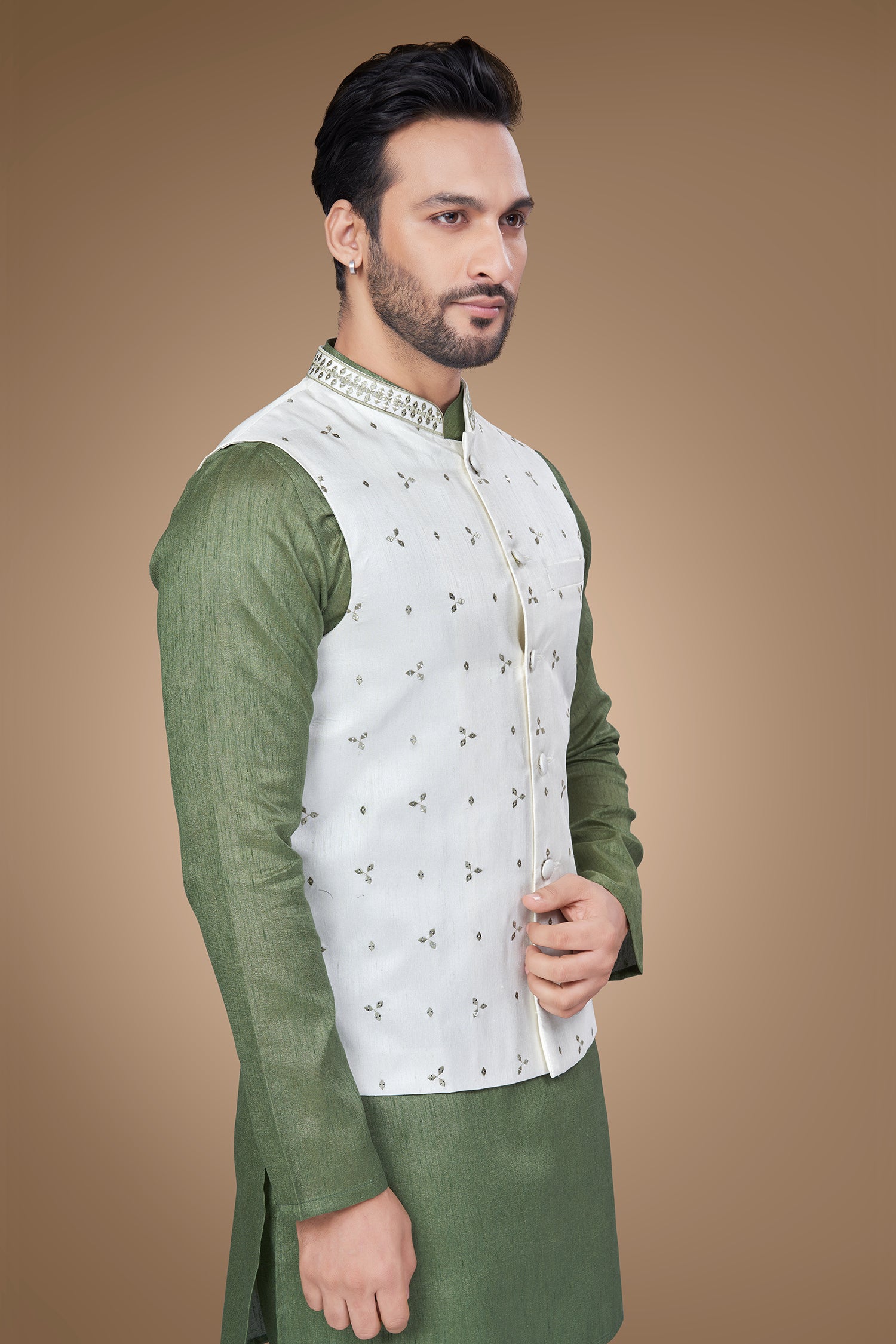 Olive Green Embroidered Jacket