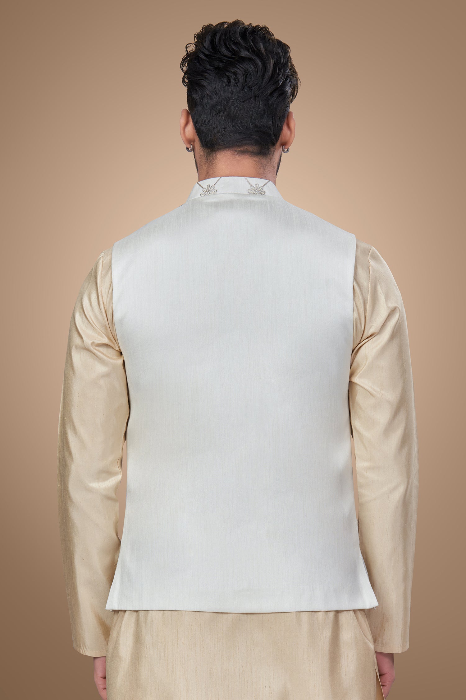White Floral Jacket With Zari Embellishments