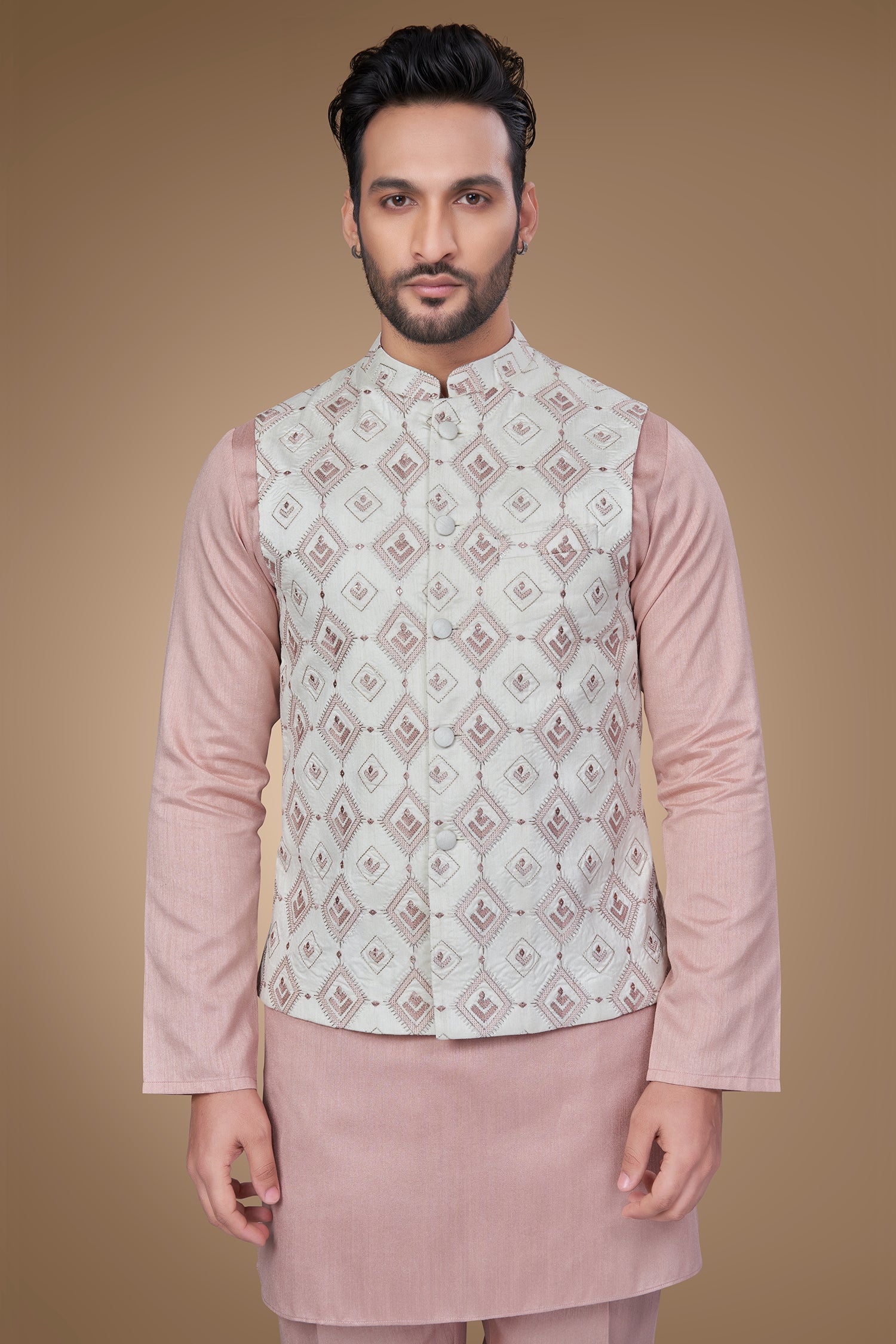Candy Pink Jacket With Geometric Patterns