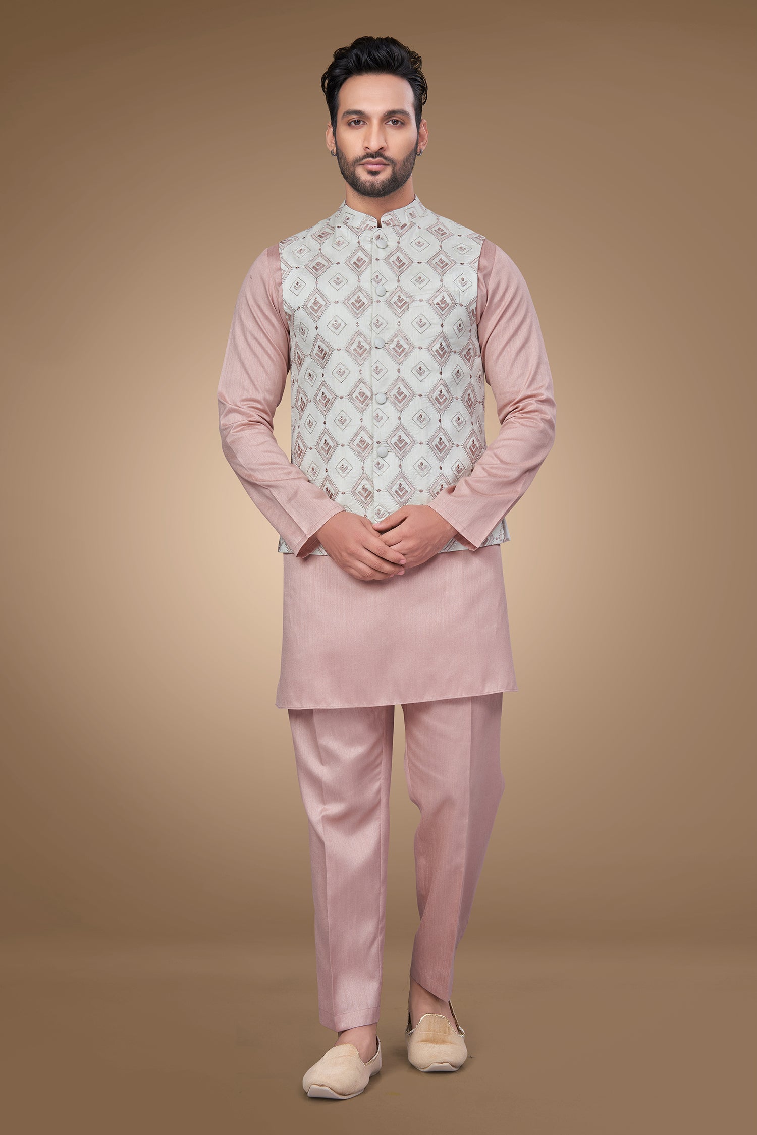 Candy Pink Jacket With Geometric Patterns