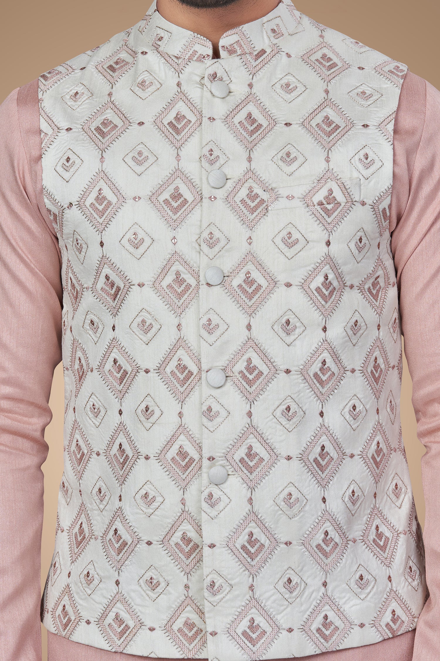Candy Pink Jacket With Geometric Patterns