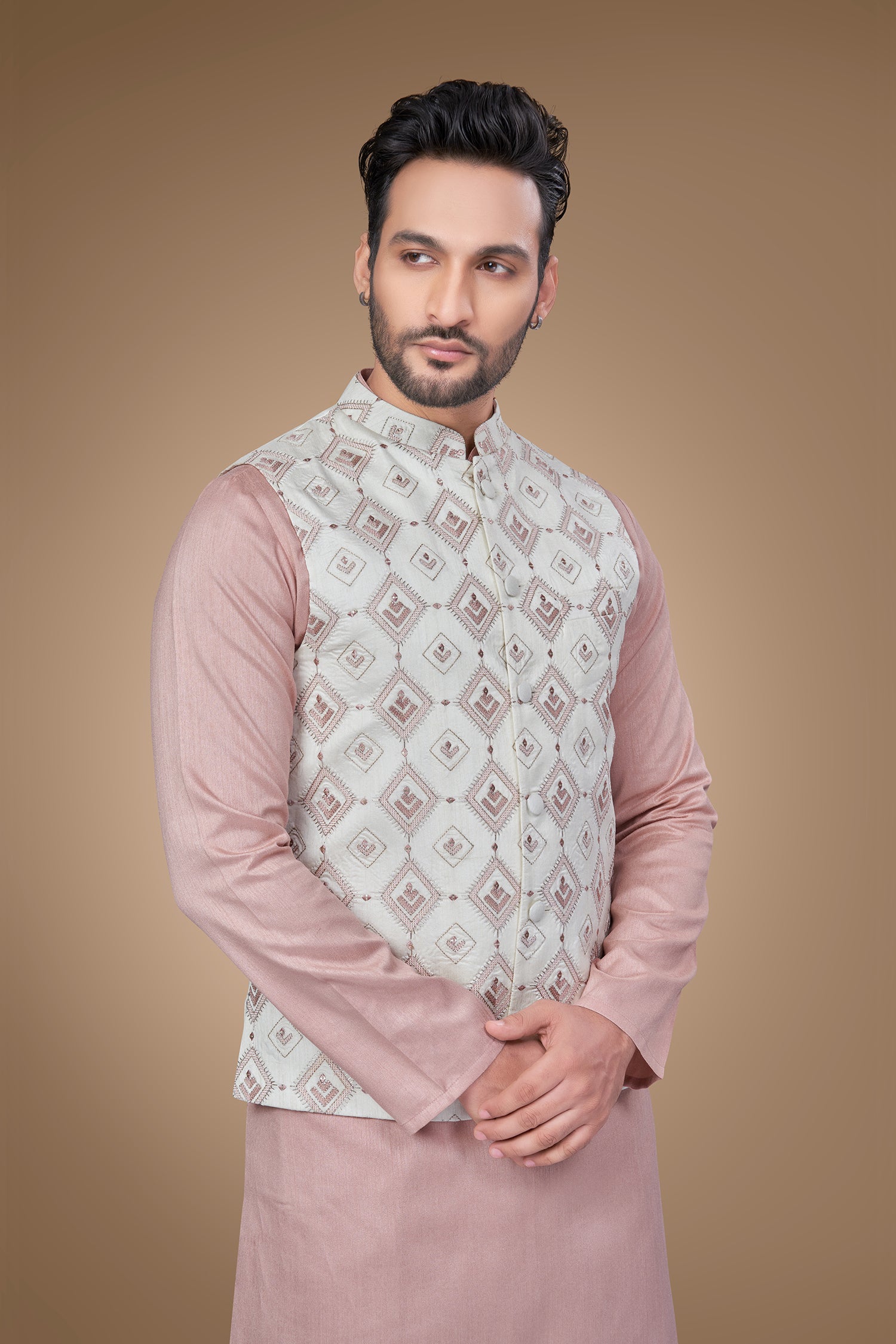 Candy Pink Jacket With Geometric Patterns