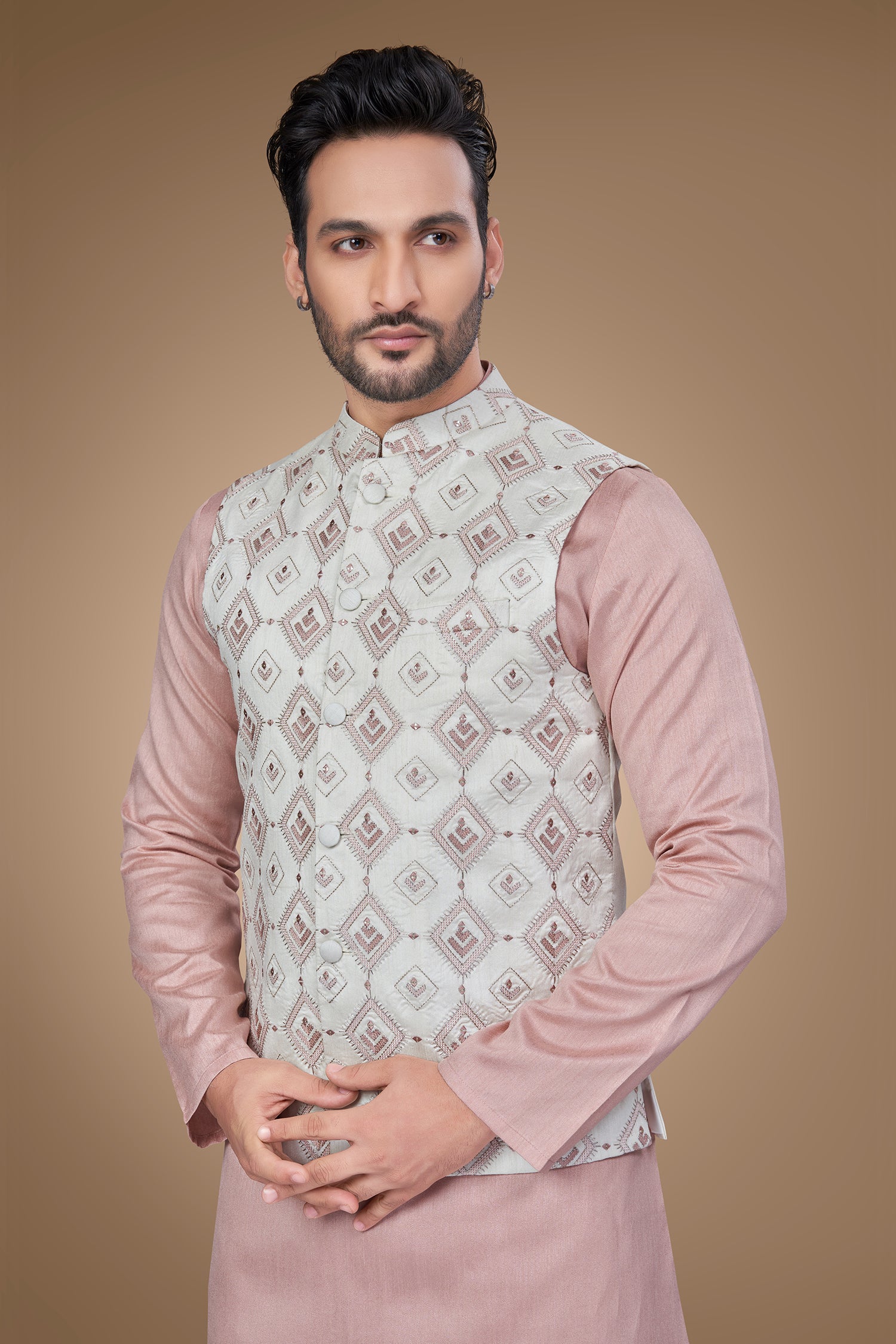 Candy Pink Jacket With Geometric Patterns
