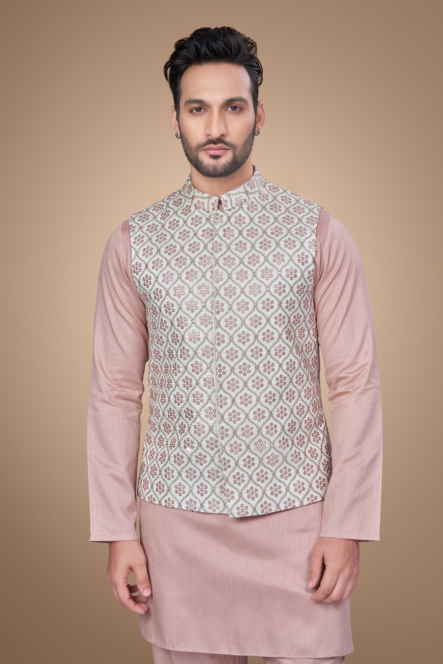 Pink Embroidered Jacket With Sequins Embellishments