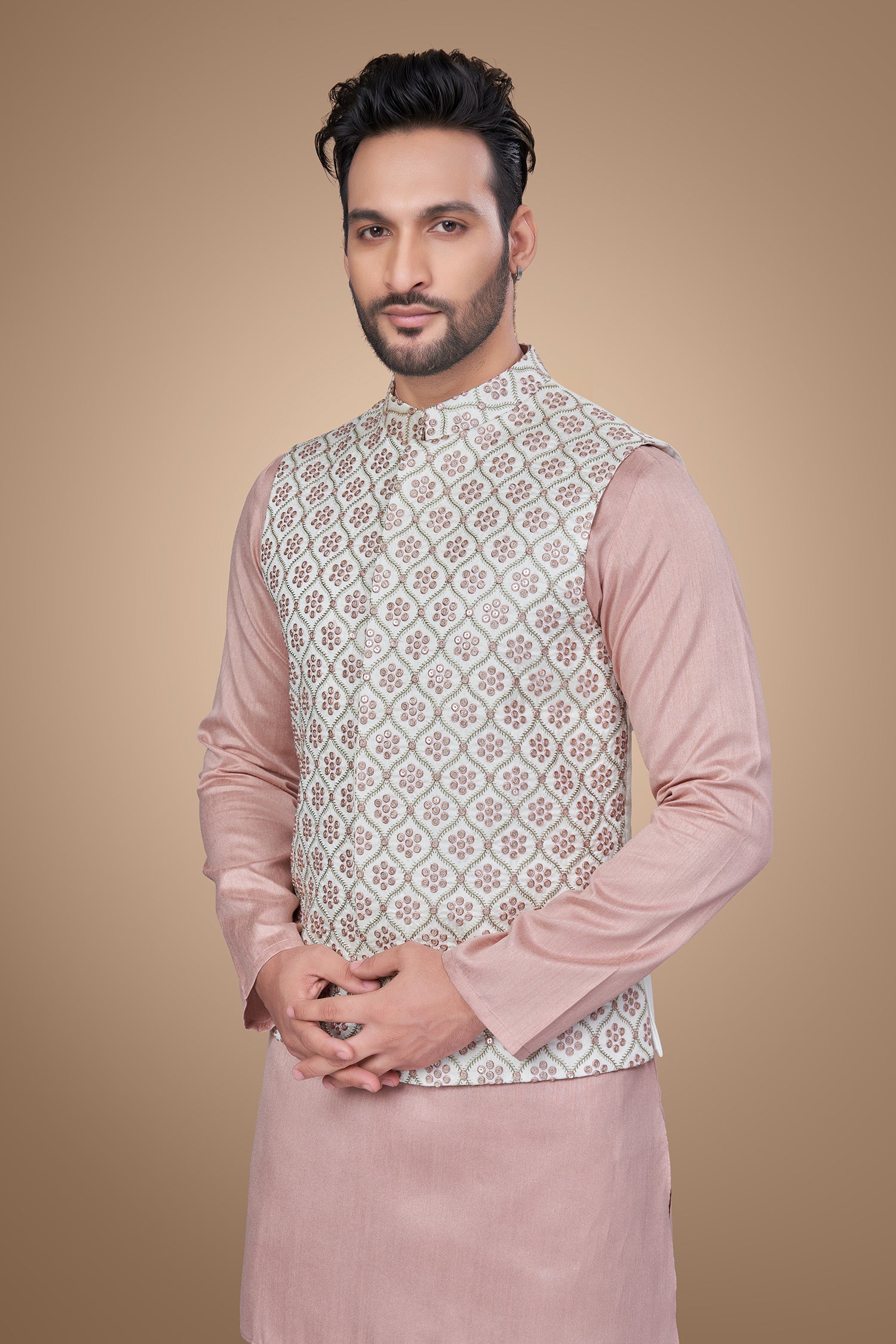 Pink Embroidered Jacket With Sequins Embellishments