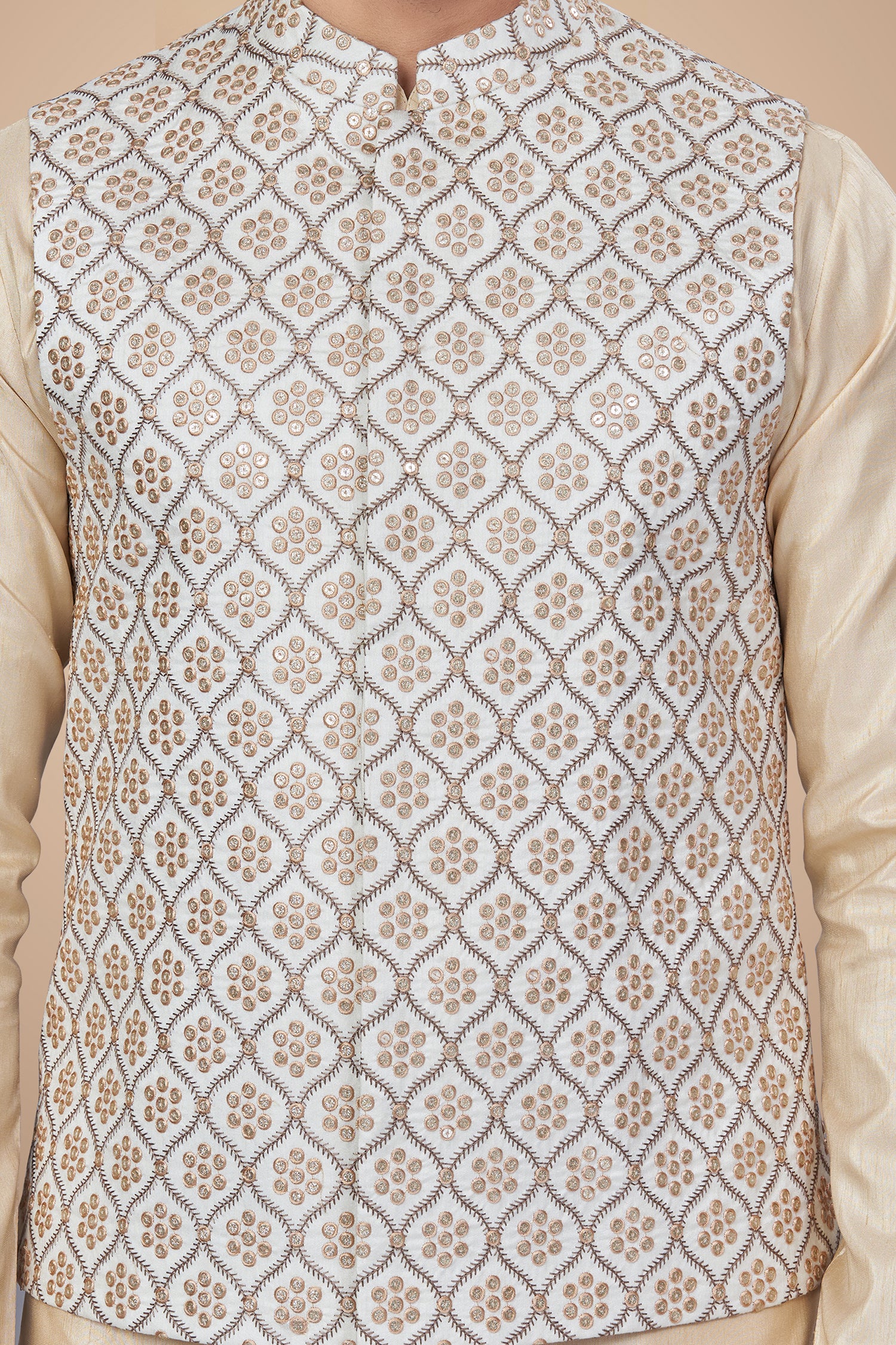 White Embroidered Jacket With Oval Shape Motifs