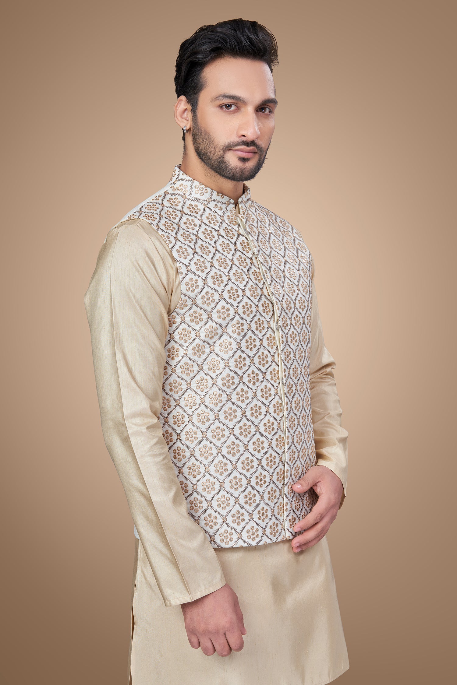 White Embroidered Jacket With Oval Shape Motifs