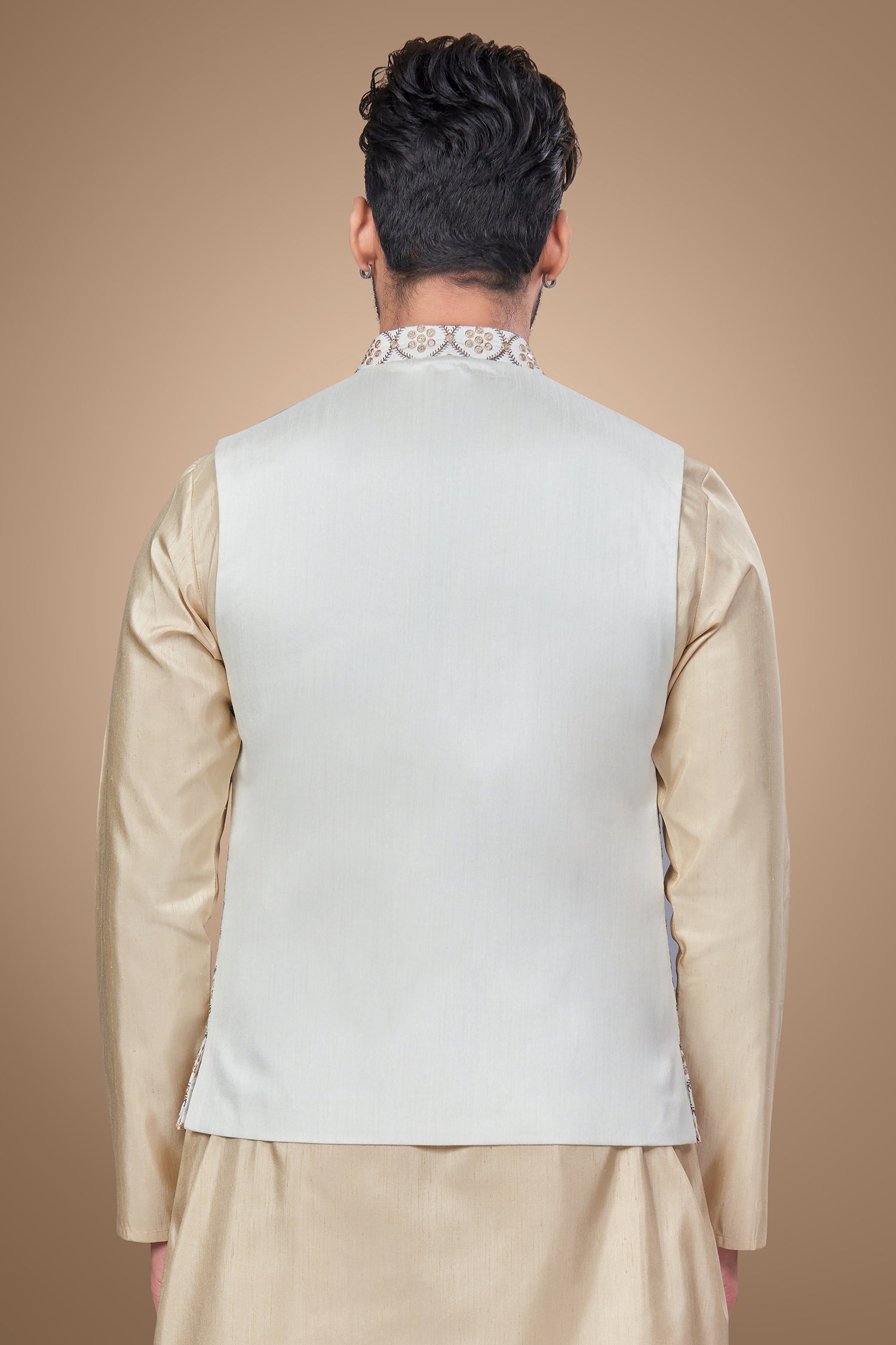 White Embroidered Jacket With Oval Shape Motifs