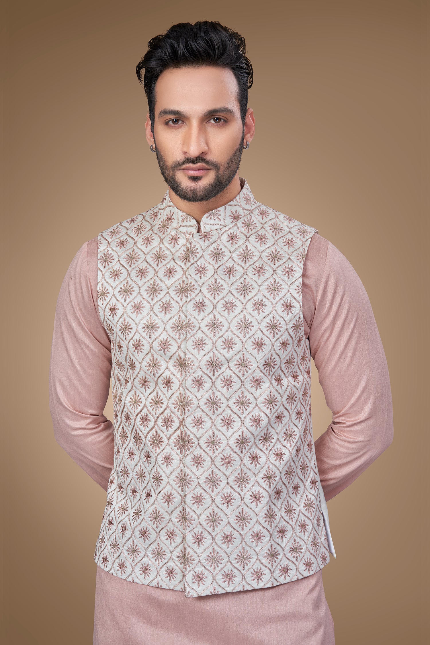 Pink Embroidered Jacket With Oval Shape Patterns