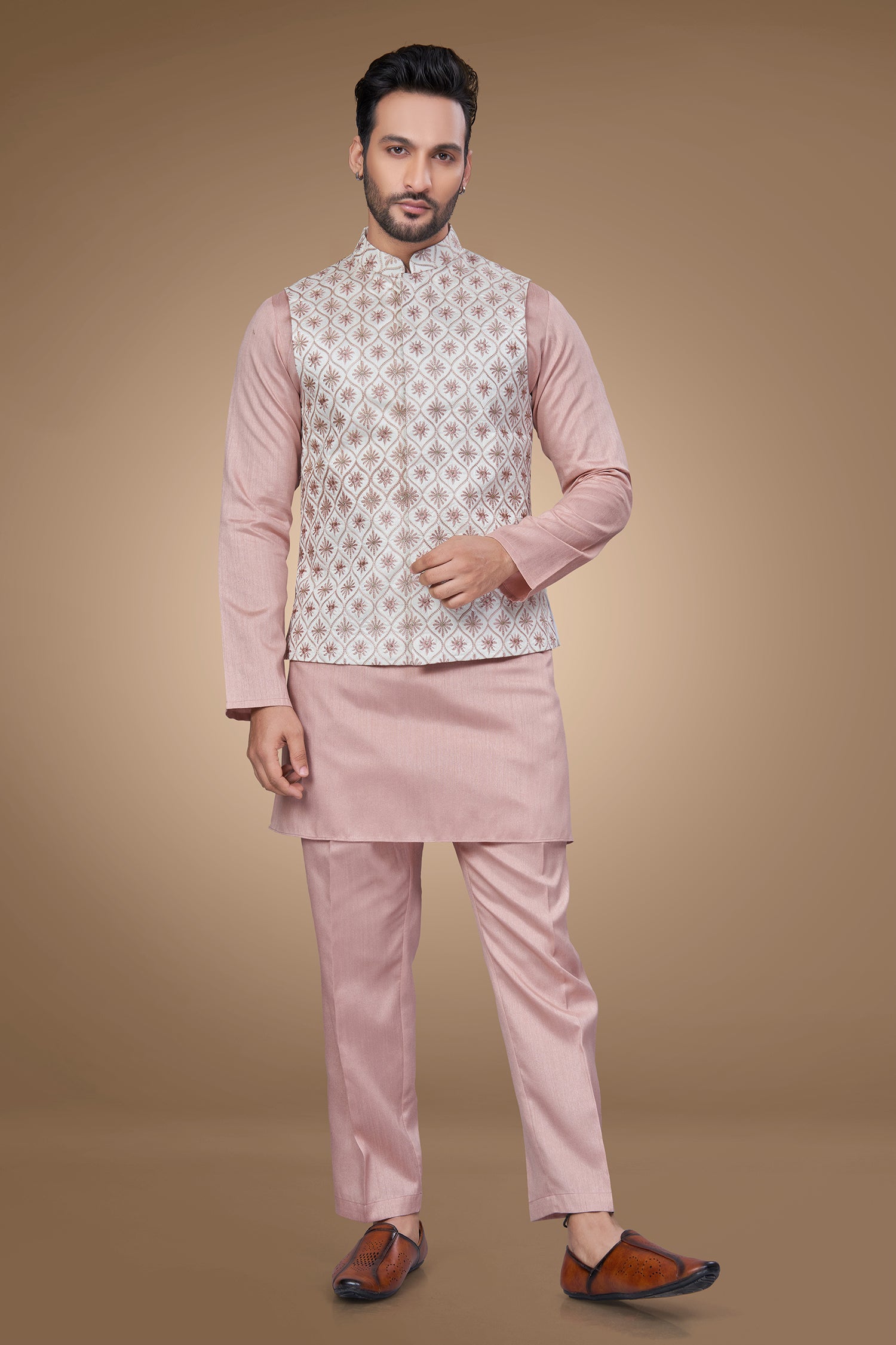 Pink Embroidered Jacket With Oval Shape Patterns