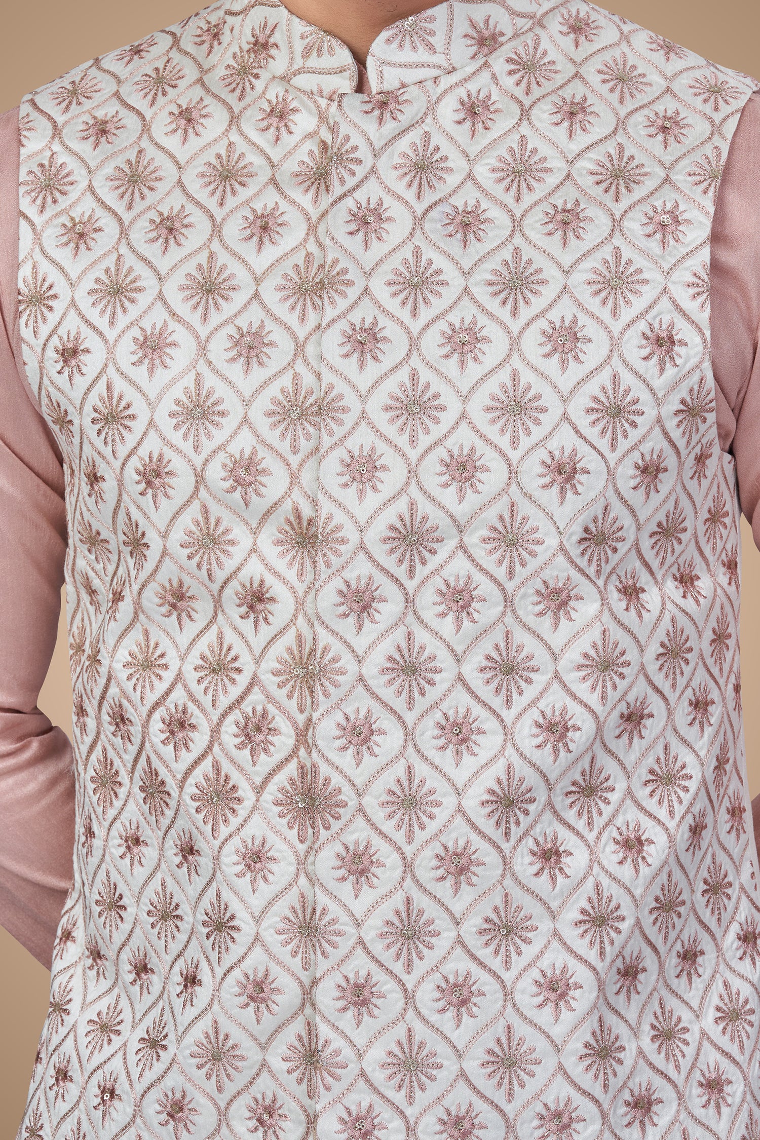 Pink Embroidered Jacket With Oval Shape Patterns