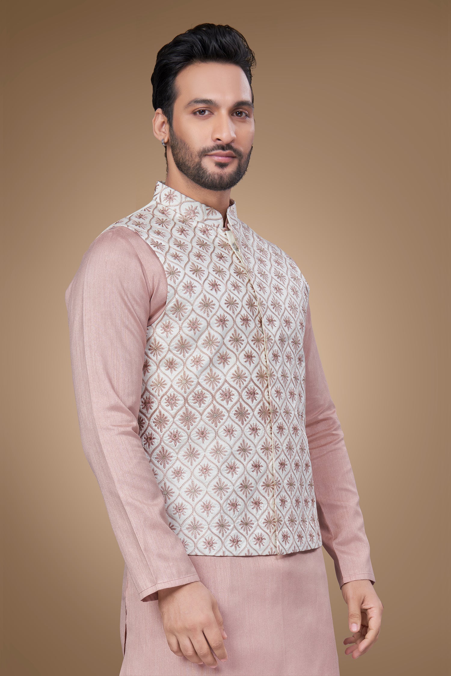 Pink Embroidered Jacket With Oval Shape Patterns