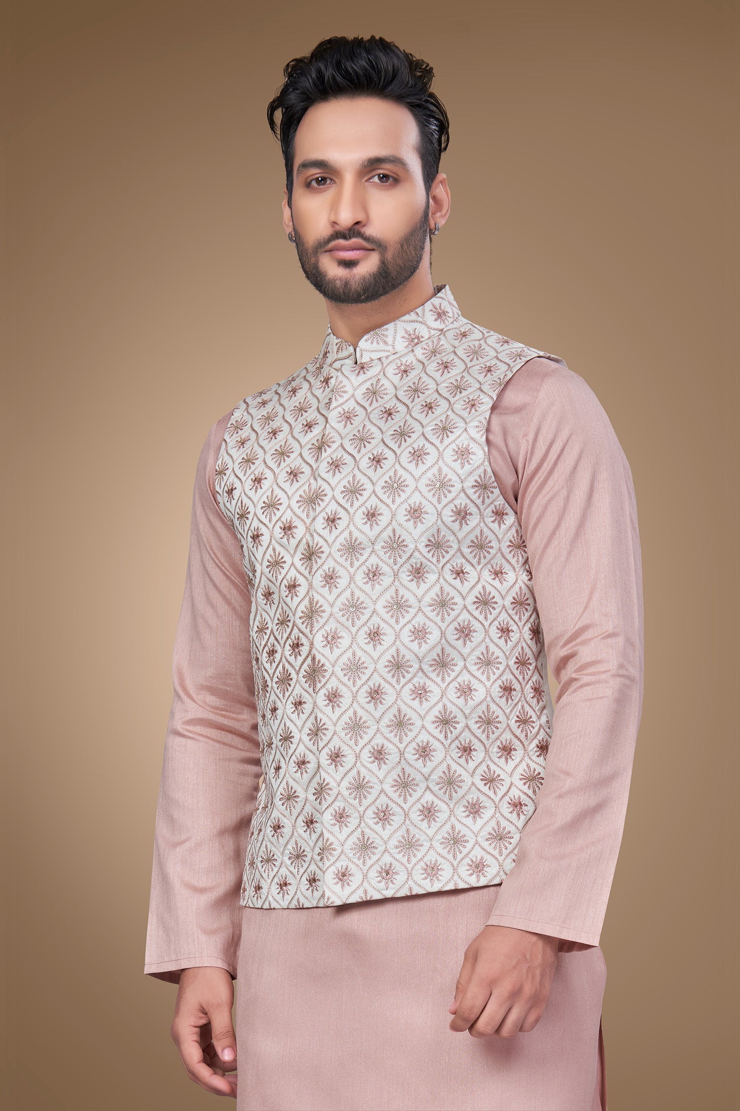Pink Embroidered Jacket With Oval Shape Patterns