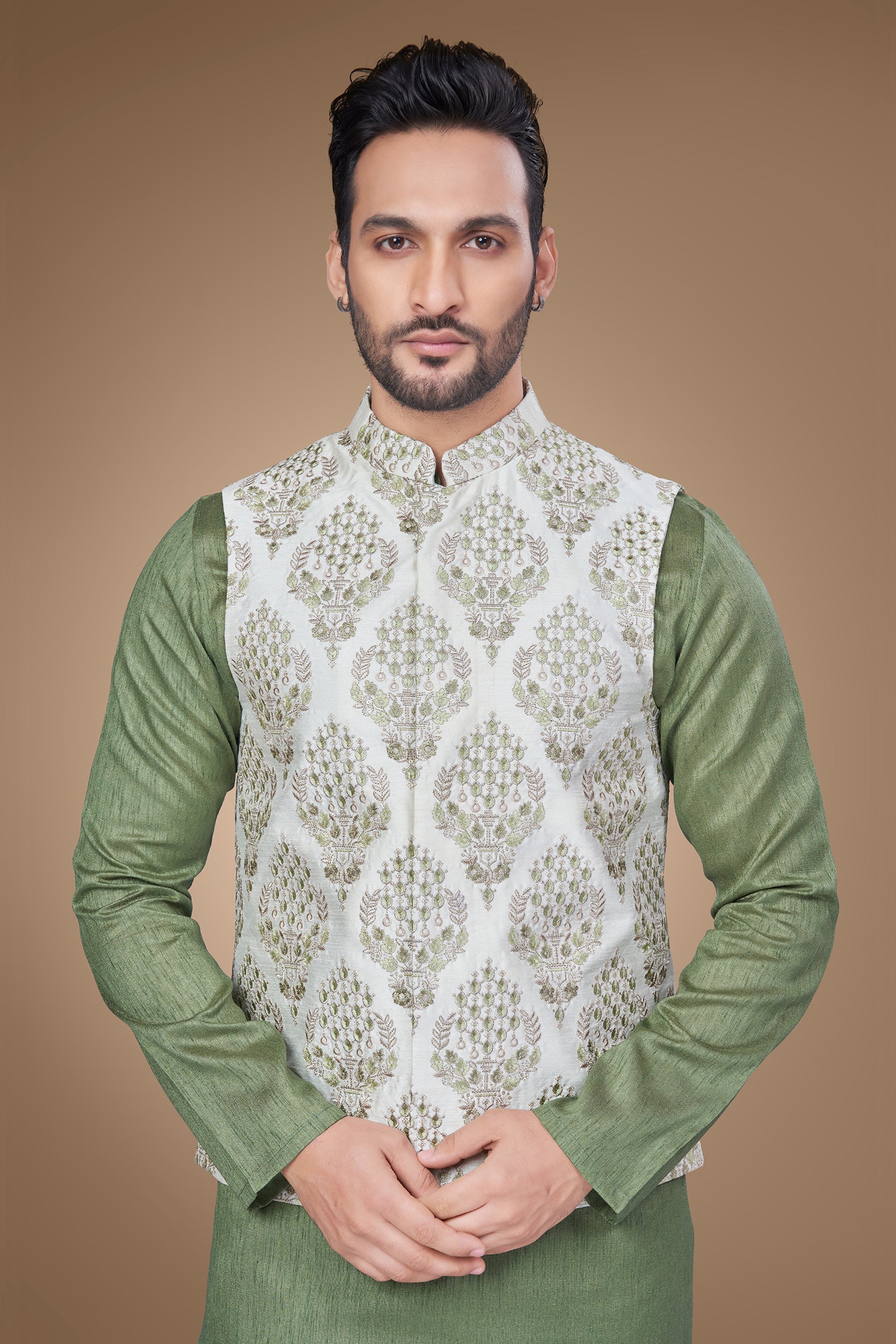 Elegant Embroidered Olive Green Jacket
