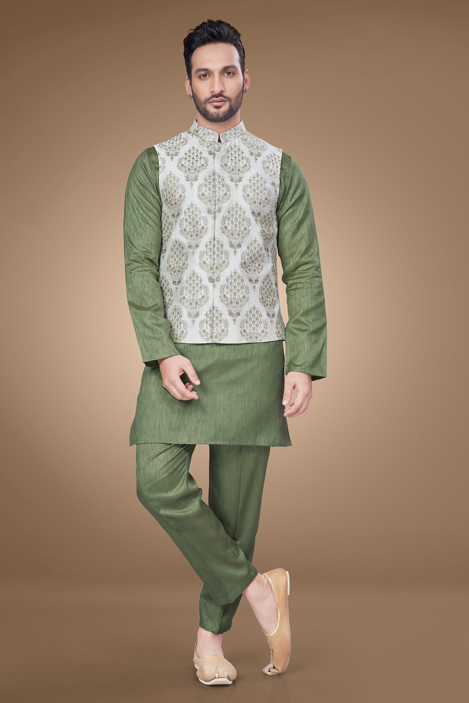 Elegant Embroidered Olive Green Jacket