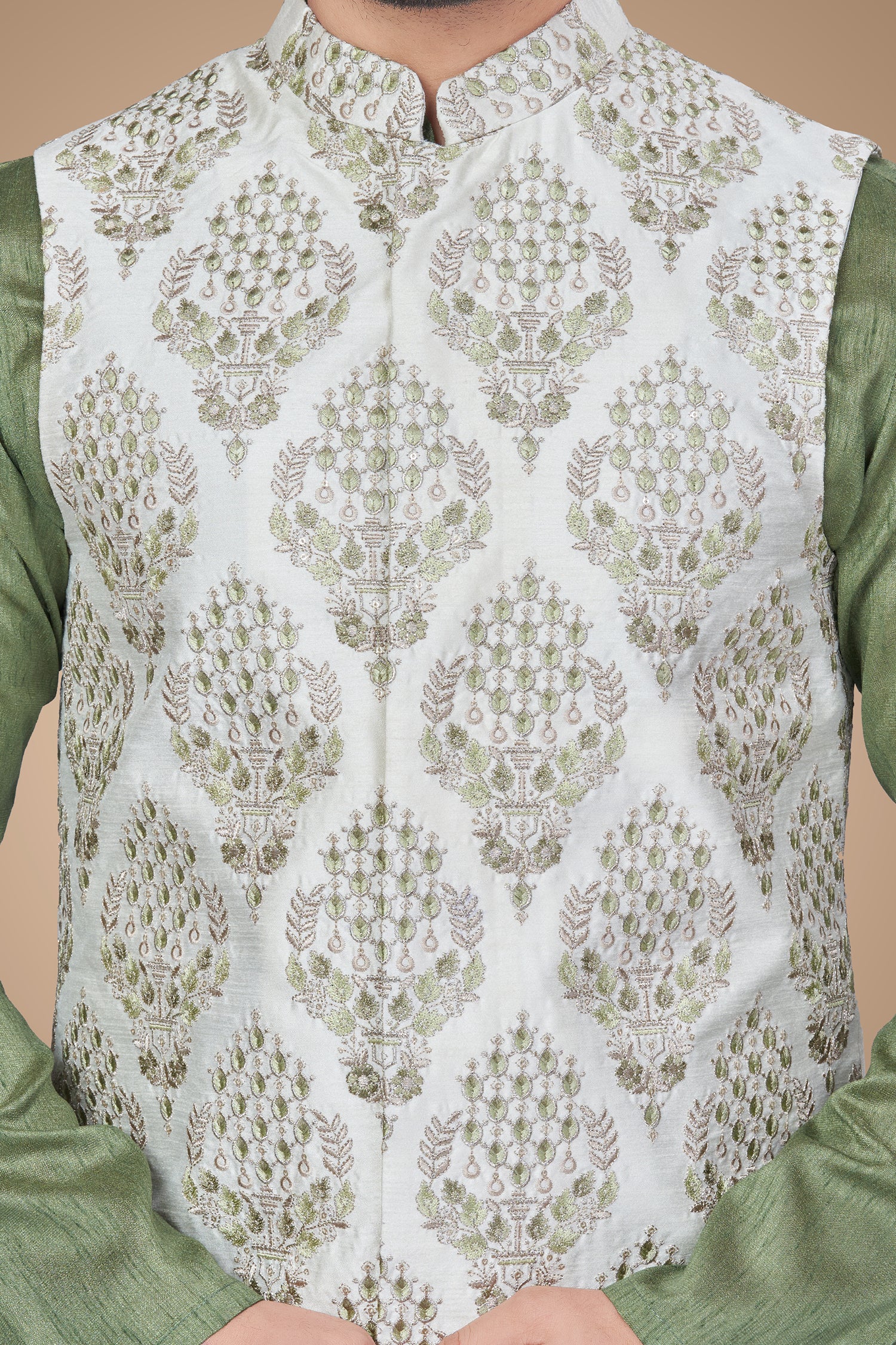 Elegant Embroidered Olive Green Jacket