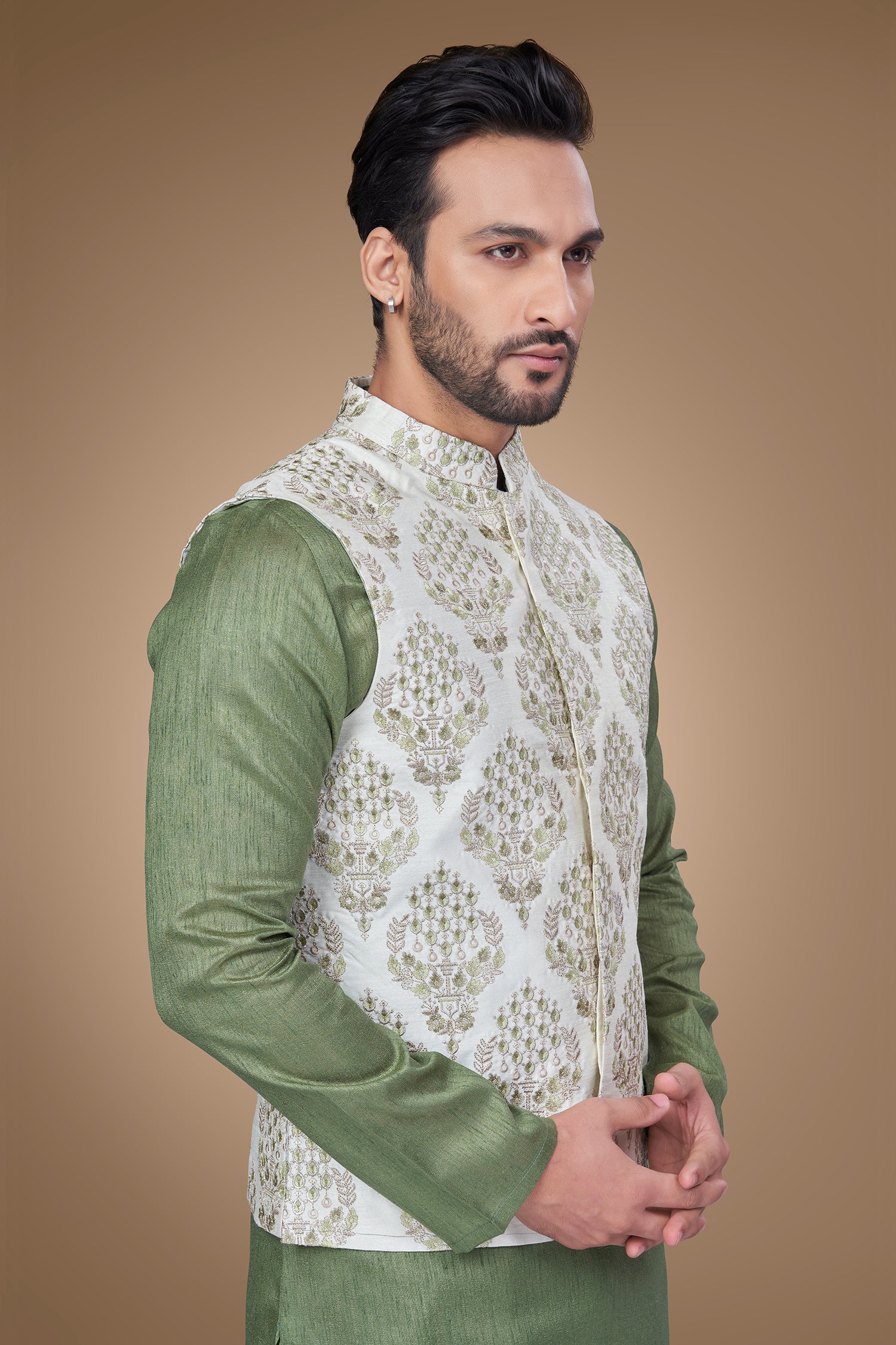 Elegant Embroidered Olive Green Jacket