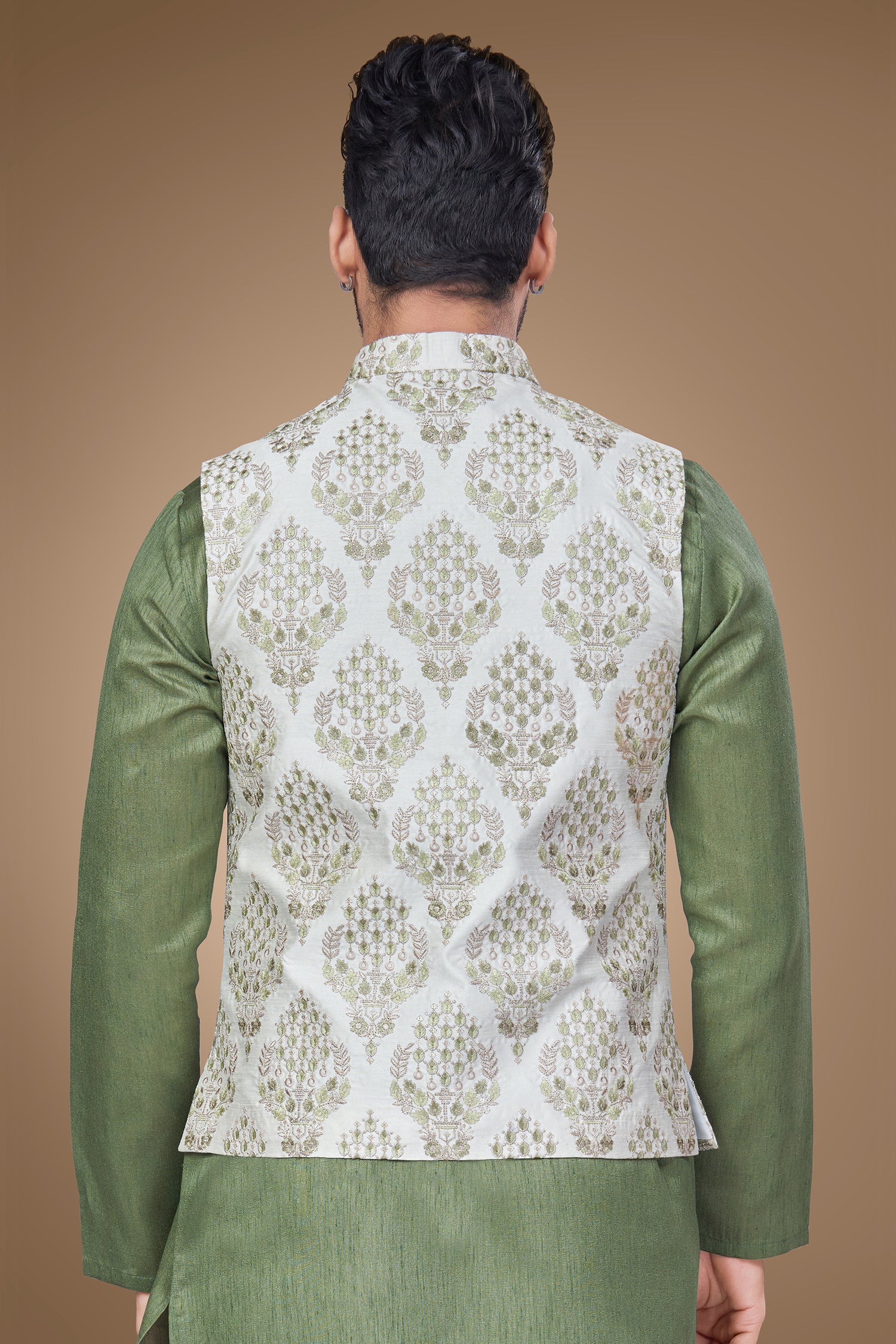 Elegant Embroidered Olive Green Jacket