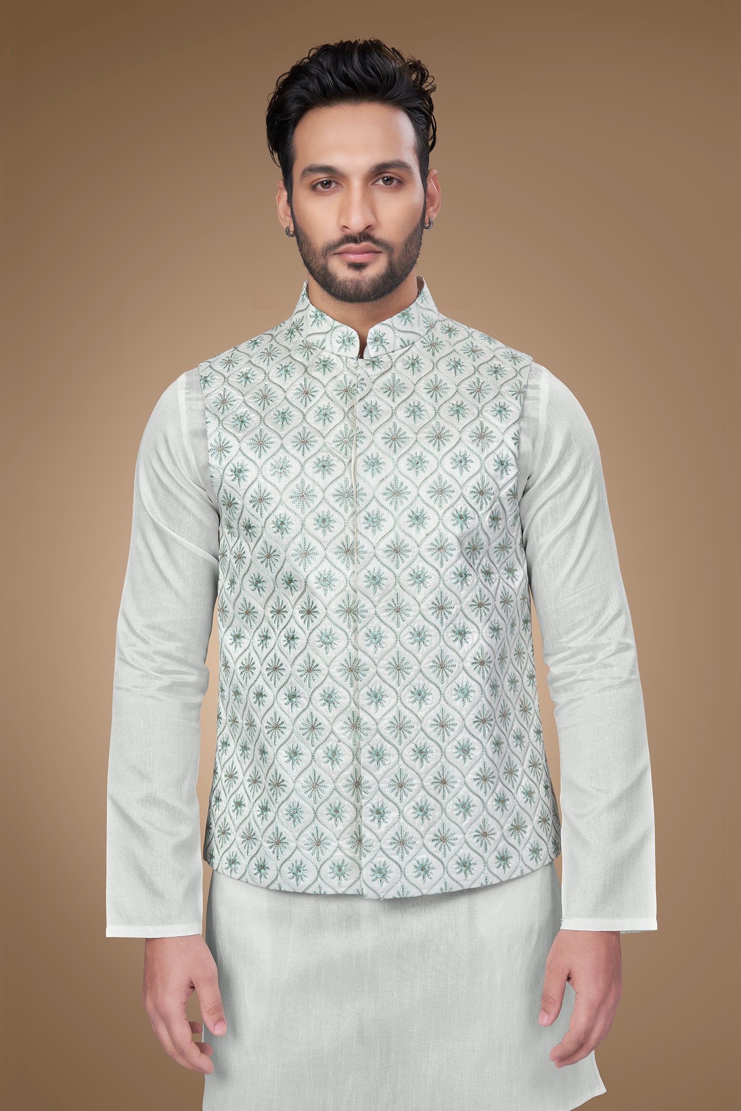 Teal Festive Embroidered Jacket