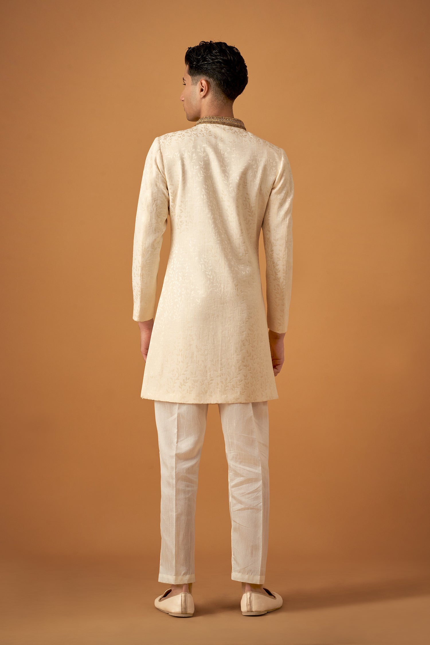Cream Brocade Sherwani With Decorative Buttons