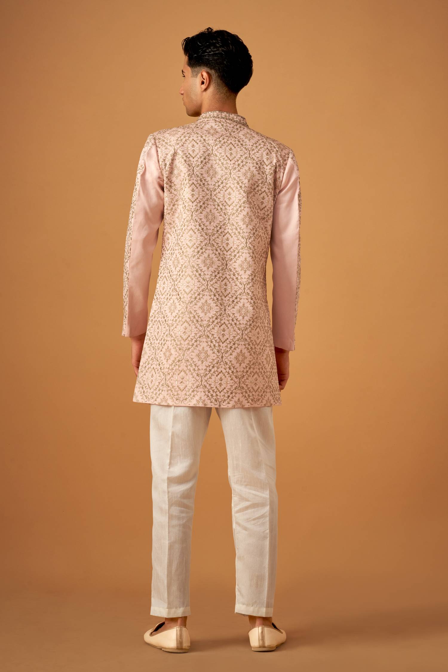 Peach Embroidered Sherwani With Handwork